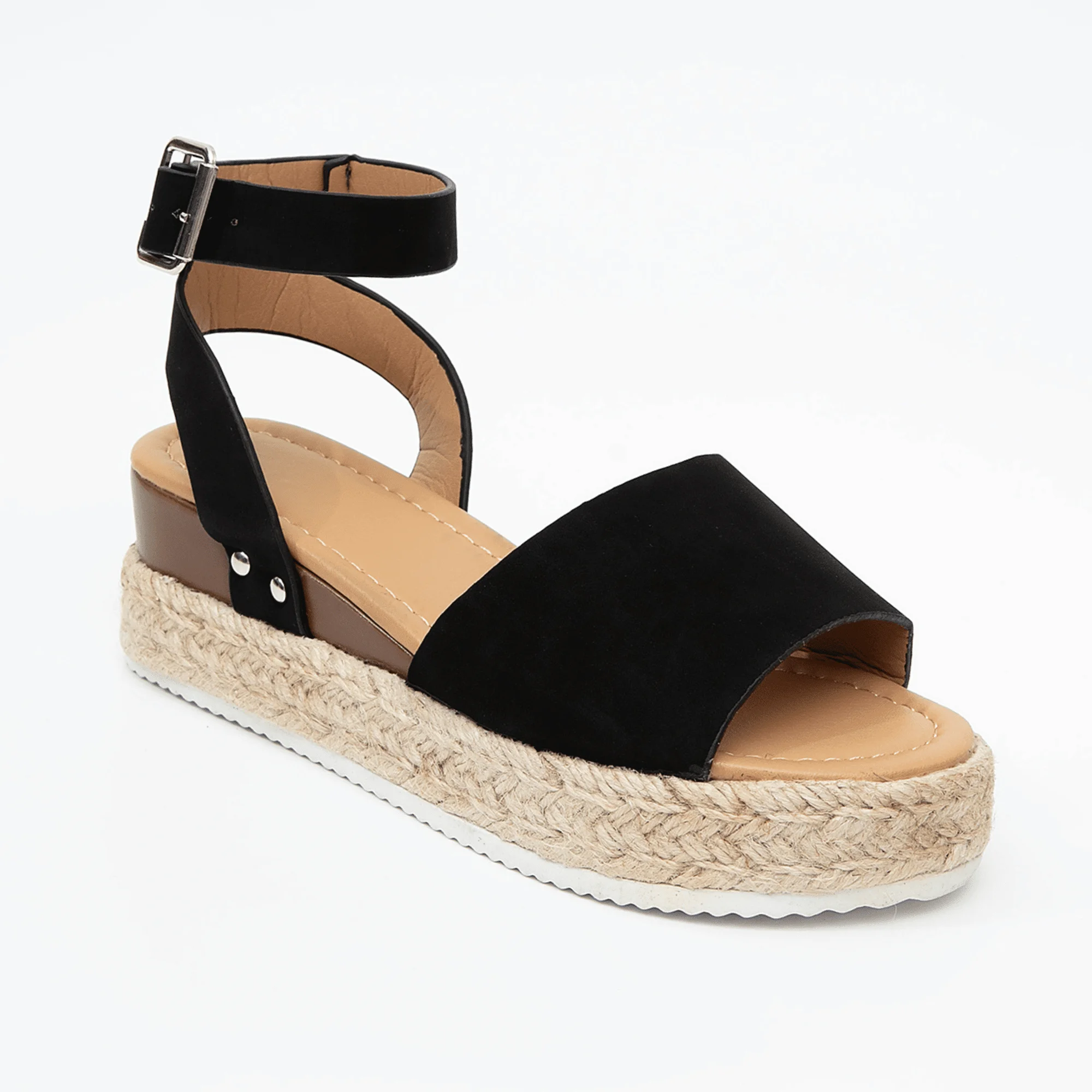  Buckle Ankle Strap Espadrilles with Flatform Wedge