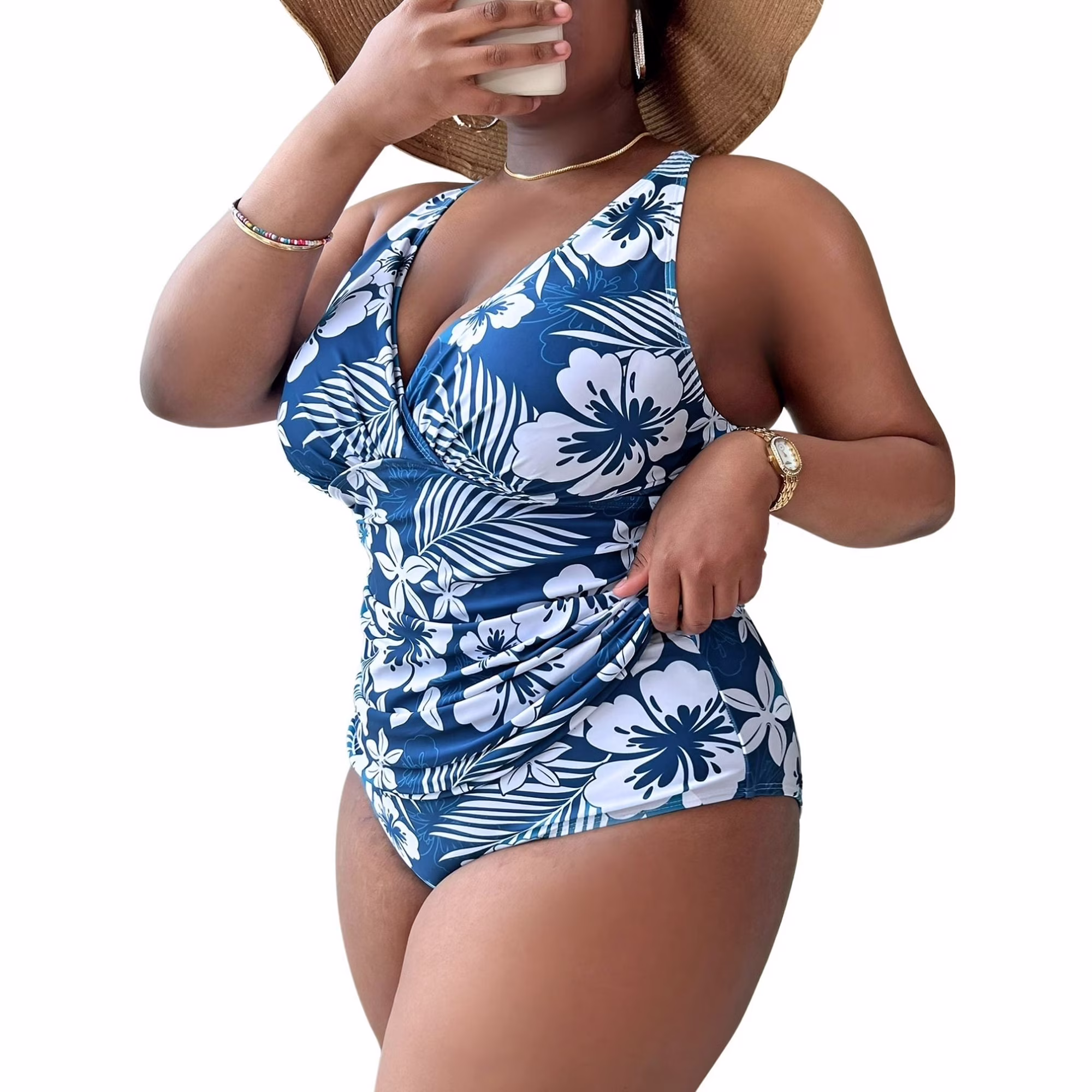 Plus Size Floral Print One Piece Swimsuit for Women