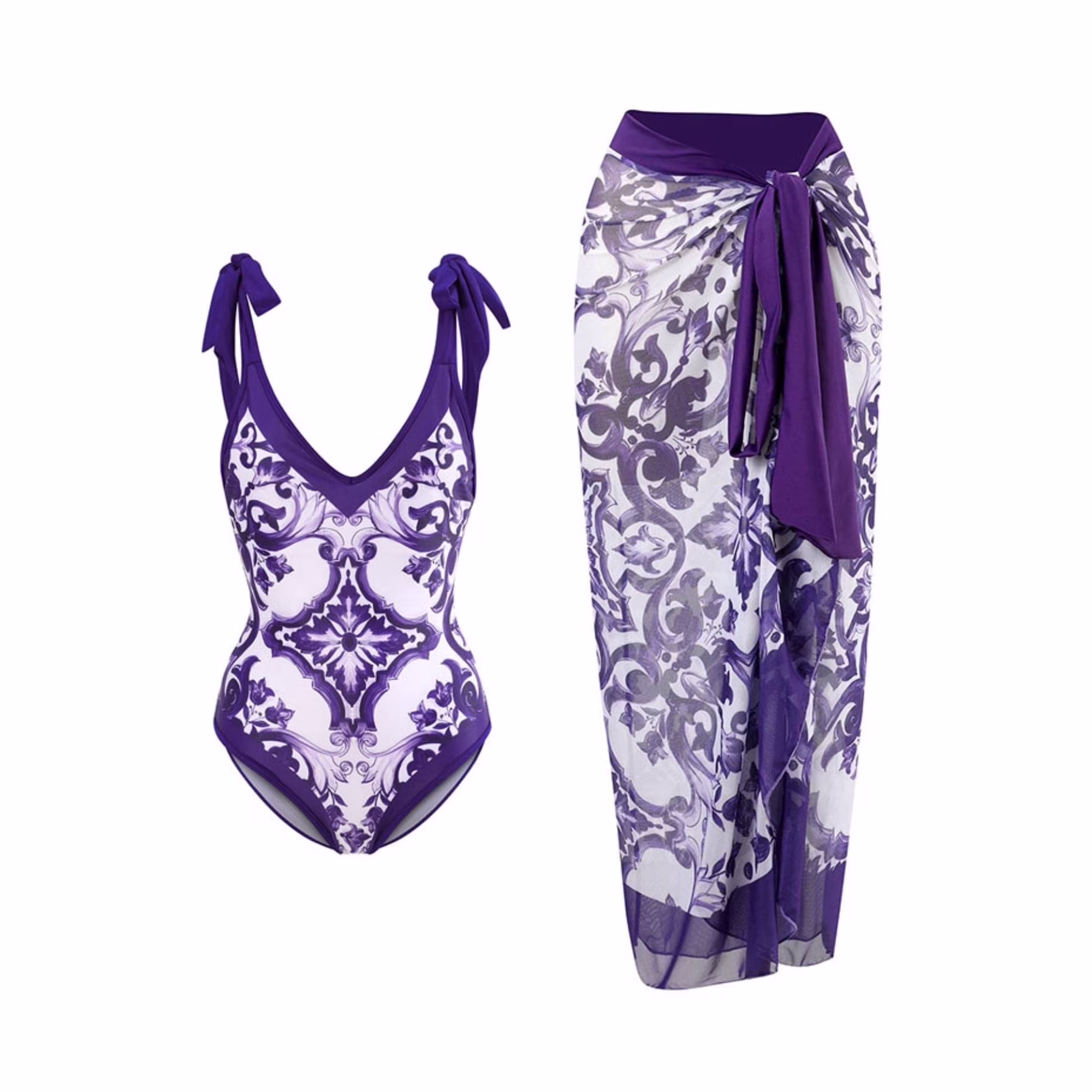 Women's One Piece Swimsuit with Cover up Beach Skirt Sarong