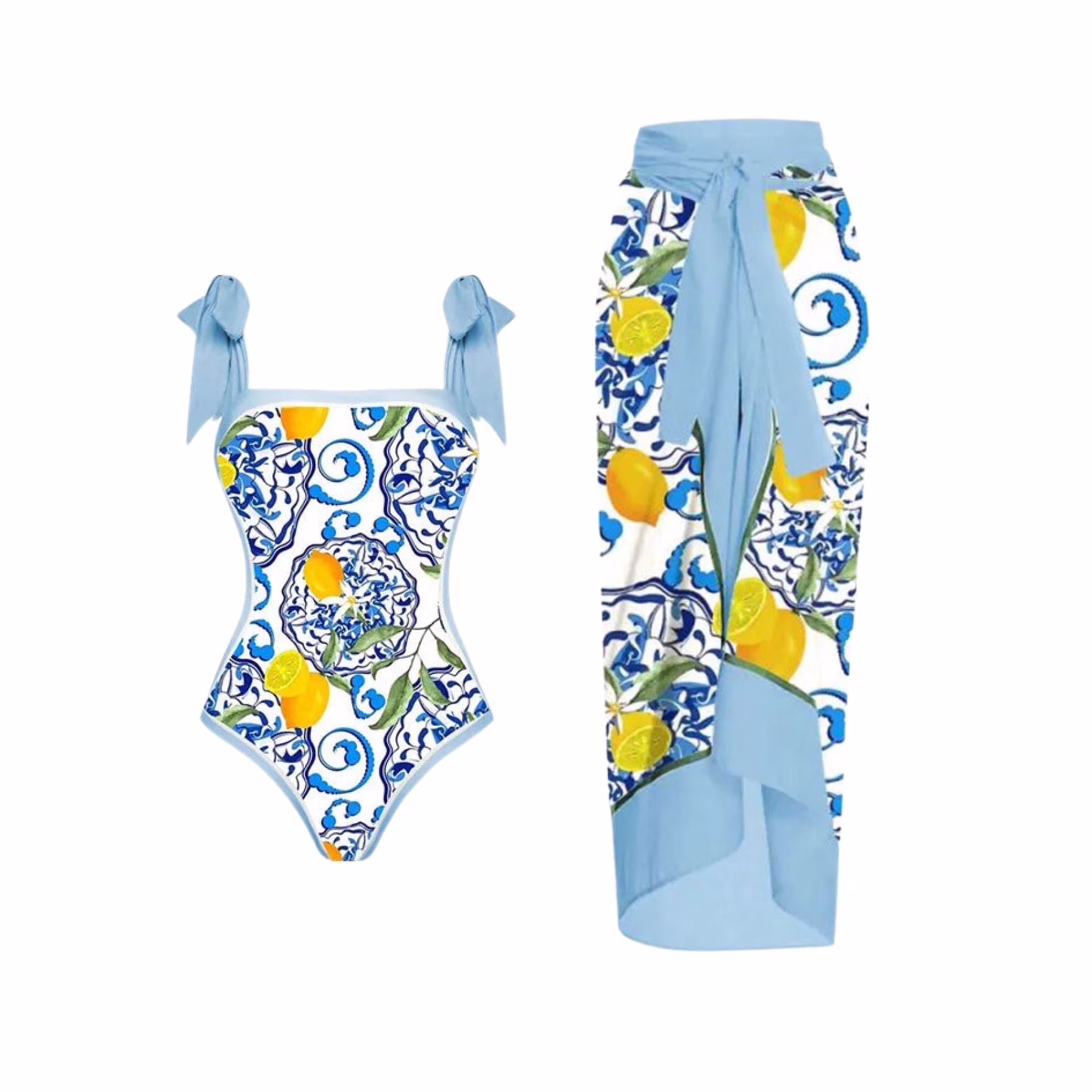 Women's One Piece Swimsuit with Cover up Beach Skirt Sarong