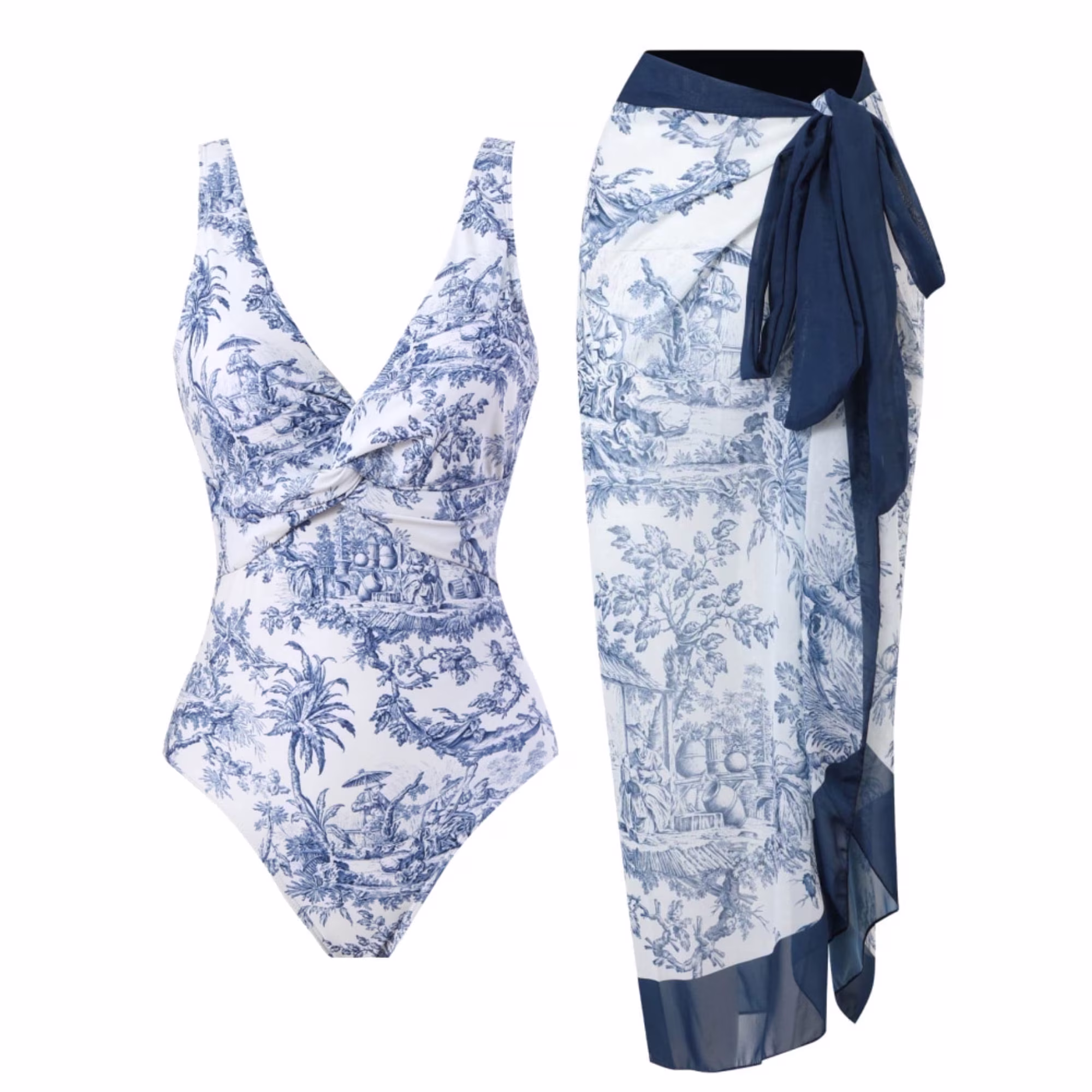 Women's One Piece Swimsuit with Cover up Beach Skirt Sarong