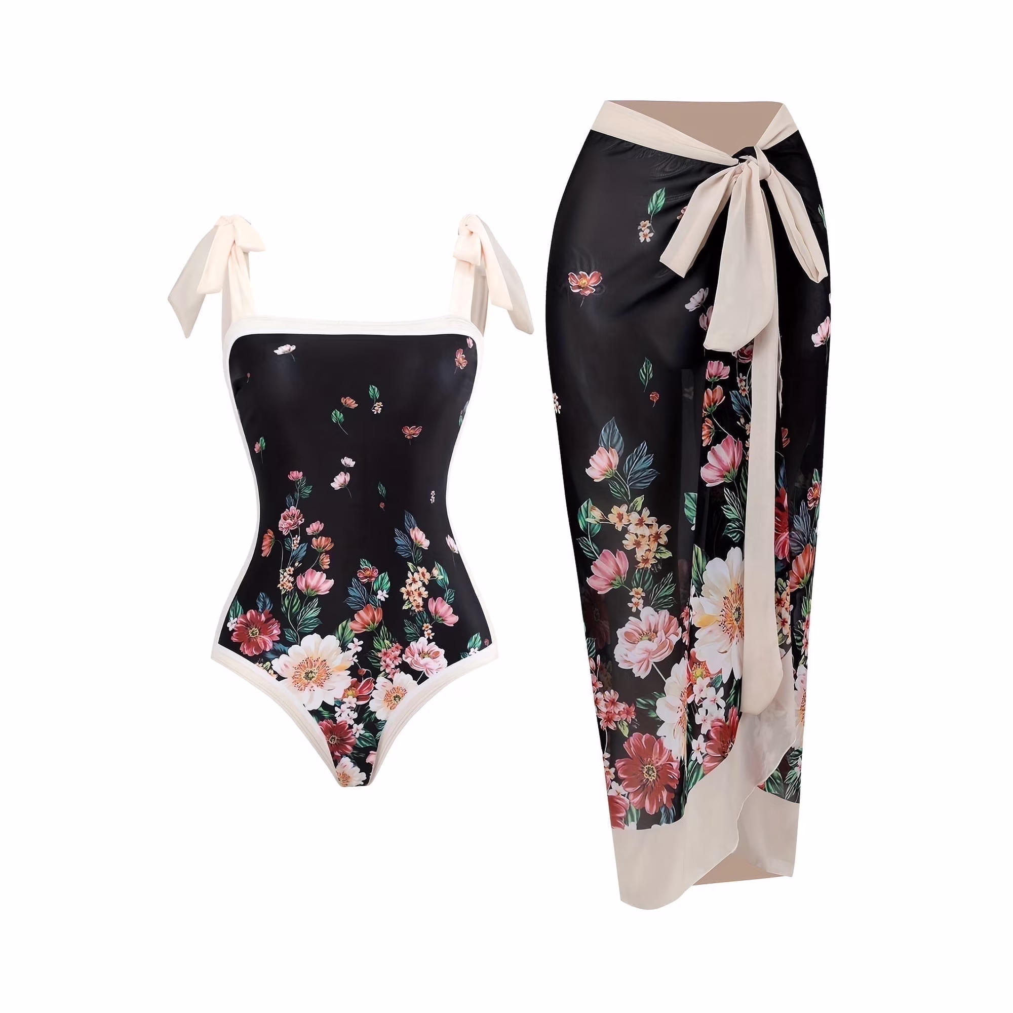 Women's One Piece Swimsuit with Cover up Beach Skirt Sarong