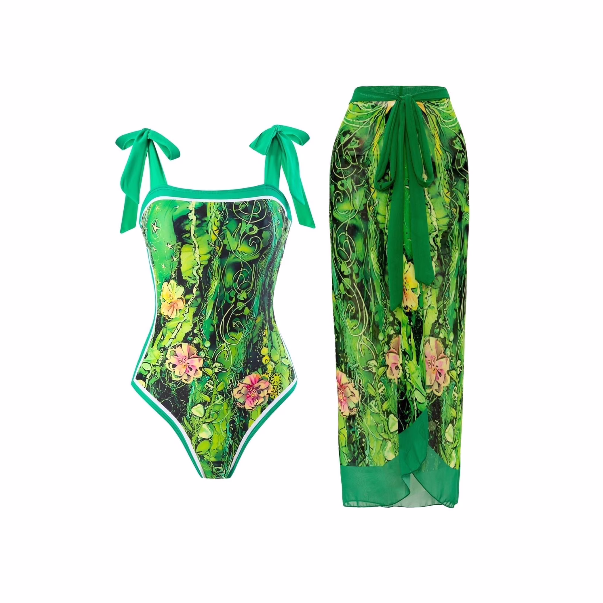 Women's One Piece Swimsuit with Cover up Beach Skirt Sarong