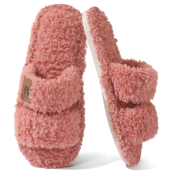  Womens Fuzzy Open Toe Slippers Faux Fur Slippers