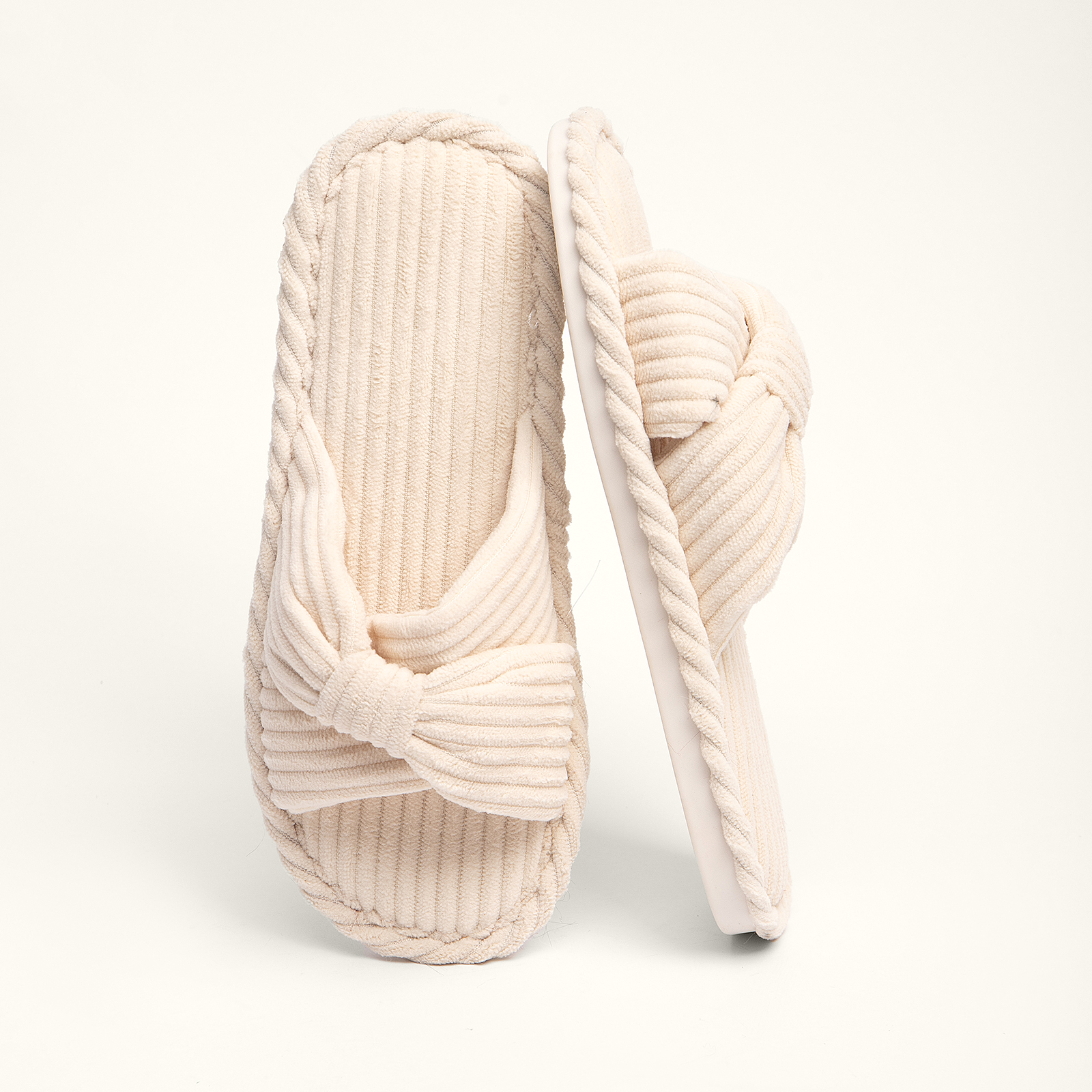 Memory Foam House Bedroom Shoes Corduroy Bow Crossbands 