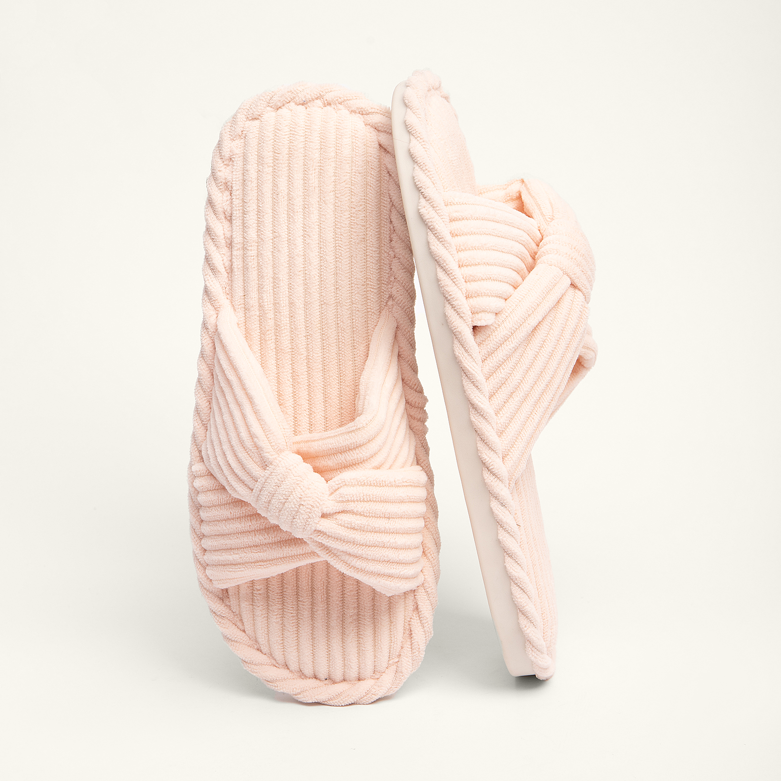 Memory Foam House Bedroom Shoes Corduroy Bow Crossbands 