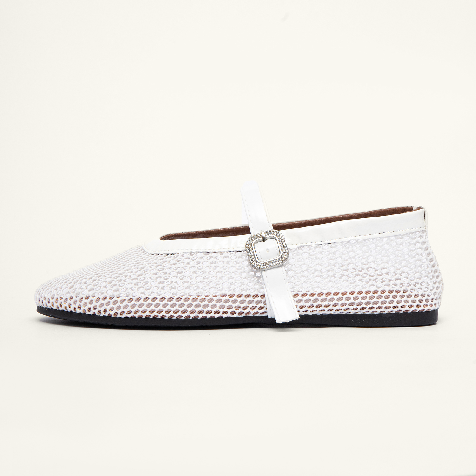Women's Breathable Mesh Ballet Flats Casual Shoes with Crystal Buckle Fashion Fishnet Mary Jane