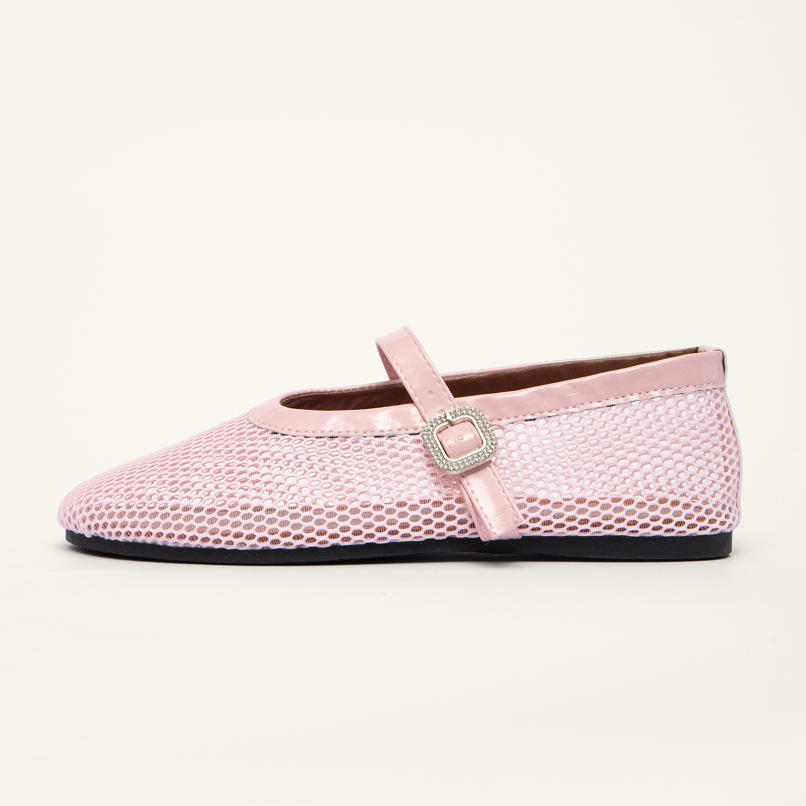 Women's Breathable Mesh Ballet Flats Casual Shoes with Crystal Buckle Fashion Fishnet Mary Jane