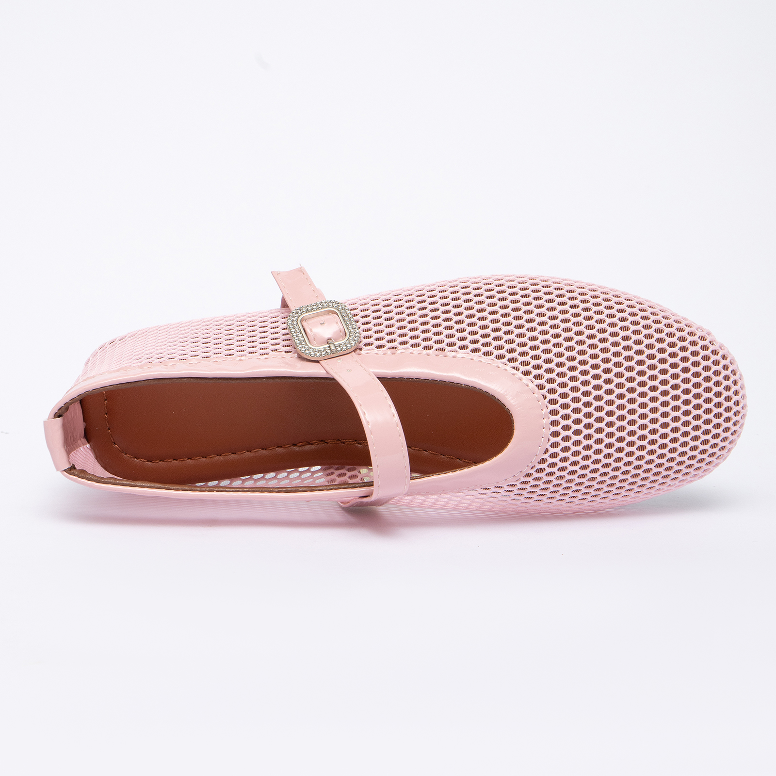 Women's Breathable Mesh Ballet Flats Casual Shoes with Crystal Buckle Fashion Fishnet Mary Jane