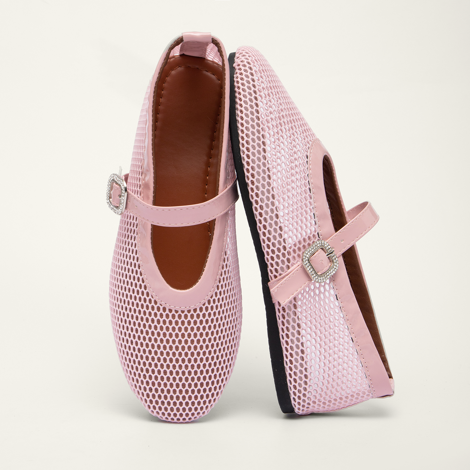 Breathable Crystal Buckle Fashion Fishnet Mary Jane