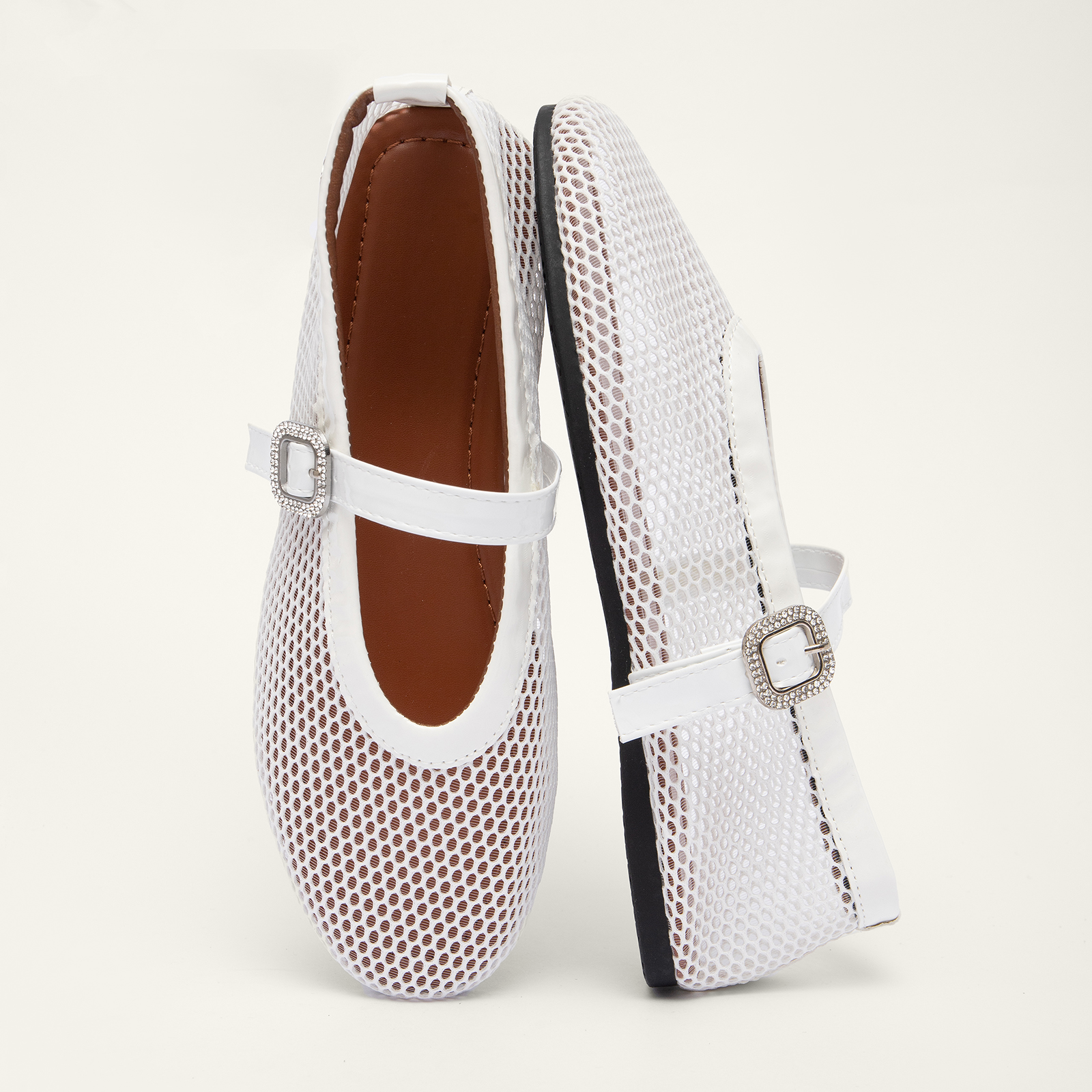 Breathable Crystal Buckle Fashion Fishnet Mary Jane