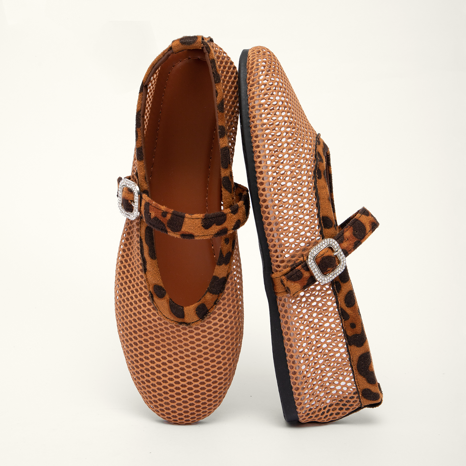 Breathable Crystal Buckle Fashion Fishnet Mary Jane