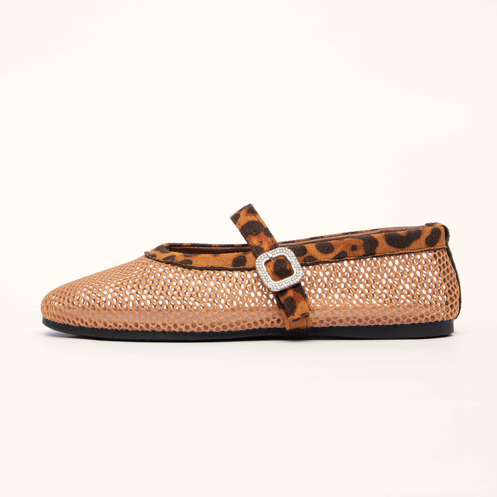 Women's Breathable Mesh Ballet Flats Casual Shoes with Crystal Buckle Fashion Fishnet Mary Jane