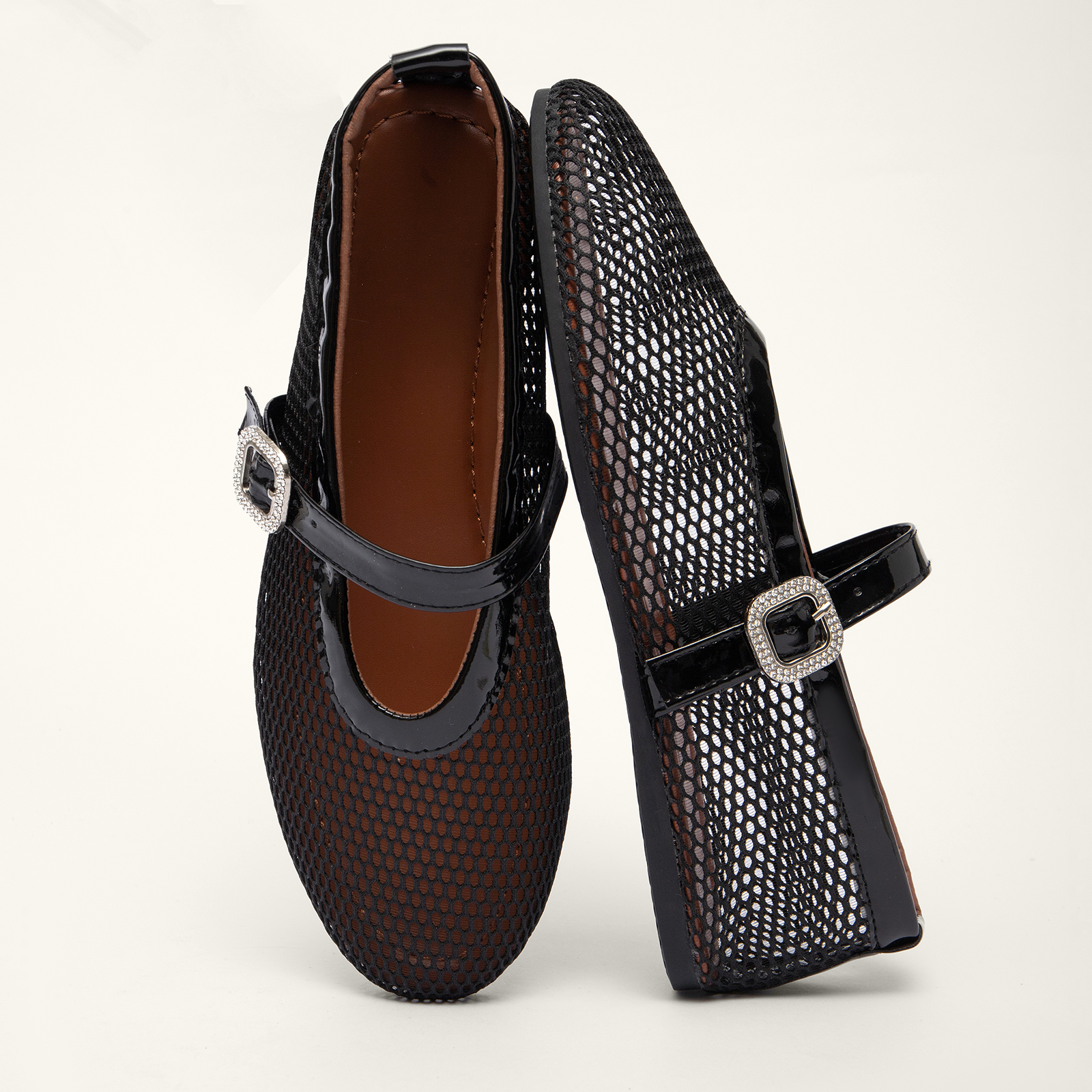 Breathable Crystal Buckle Fashion Fishnet Mary Jane