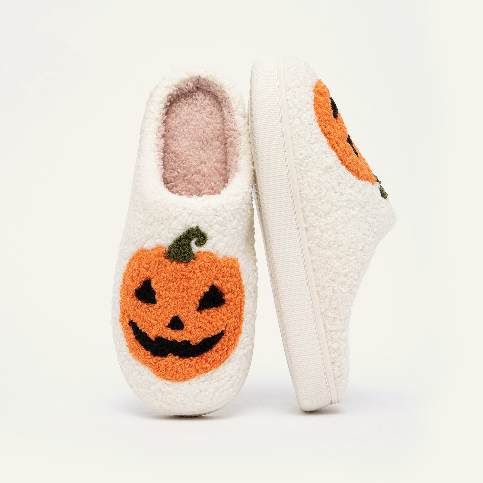 Halloween Pumpkin Slippers Indoor Fluffy House Slippers for Women and 