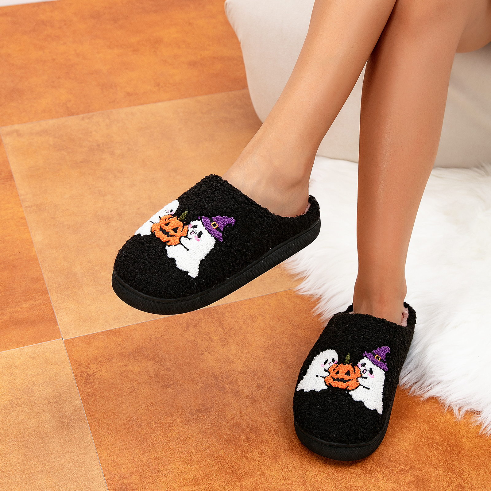 Cute Halloween Slippers for Women Perfect Soft Plush Comfy Warm Slip-On