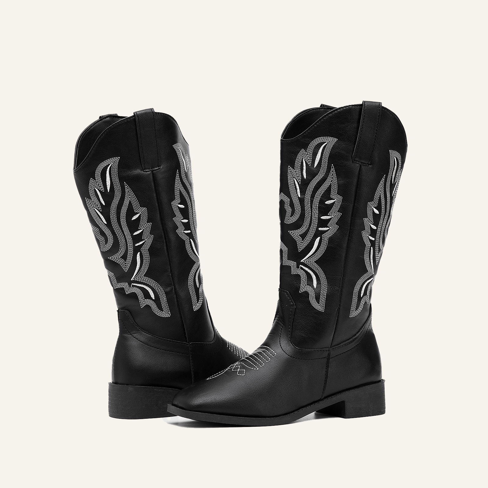  Wide Calf Knee High Cowgirl Boots Classic Retro Chunky Heel 