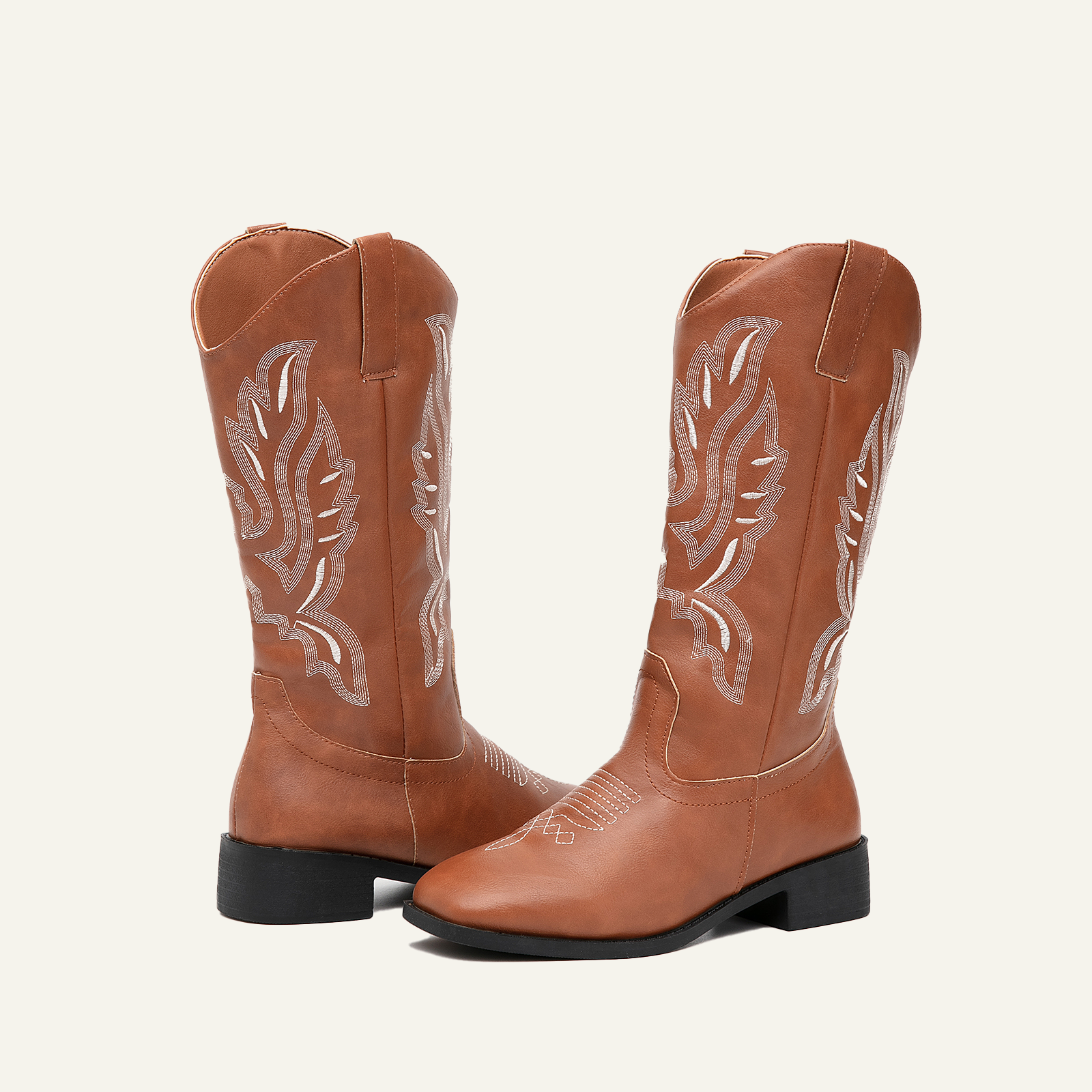  Wide Calf Knee High Cowgirl Boots Classic Retro Chunky Heel 