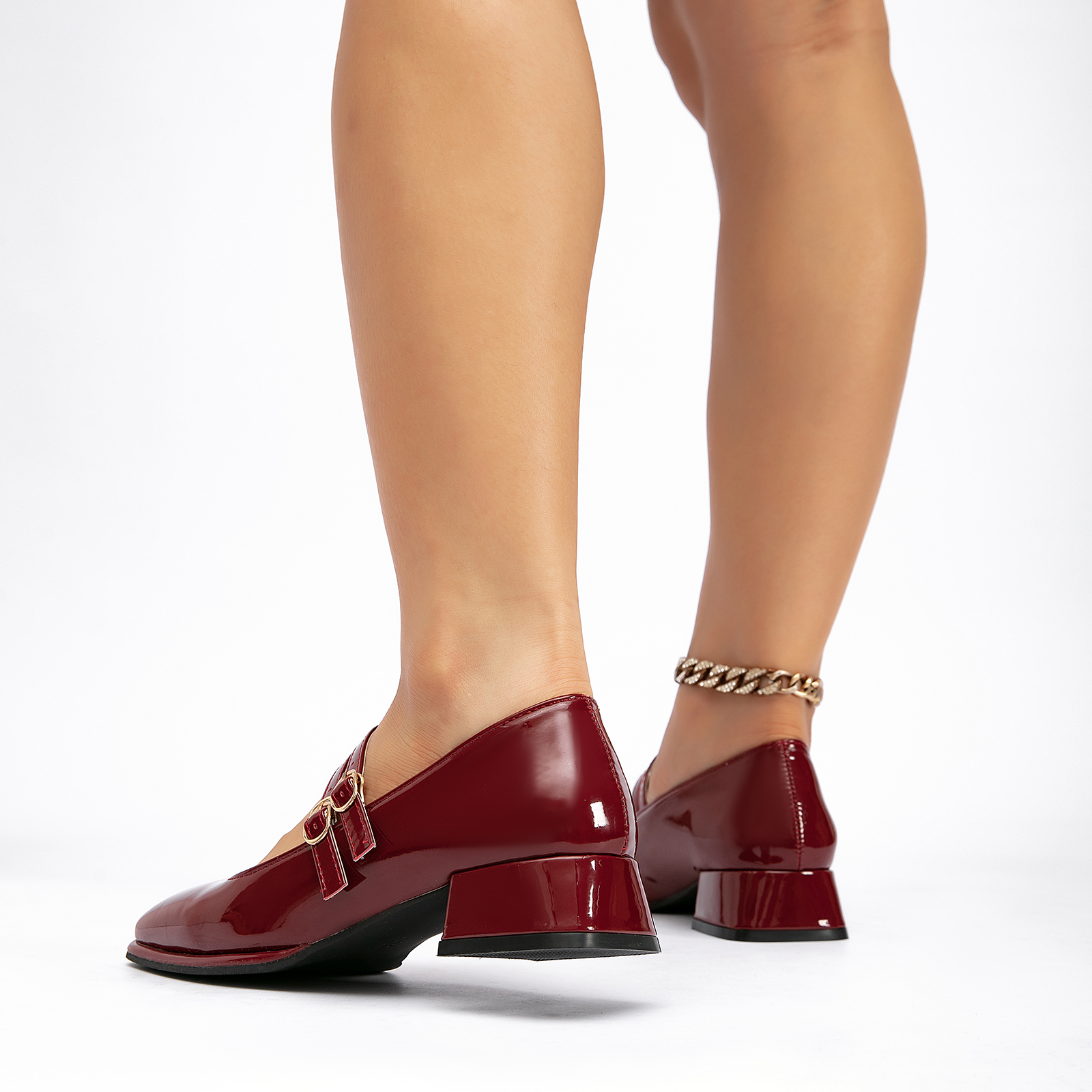  Double Buckle Mary Jane Shoes for Women PU Leather Chunky Low Block Heel Pumps Comfortable