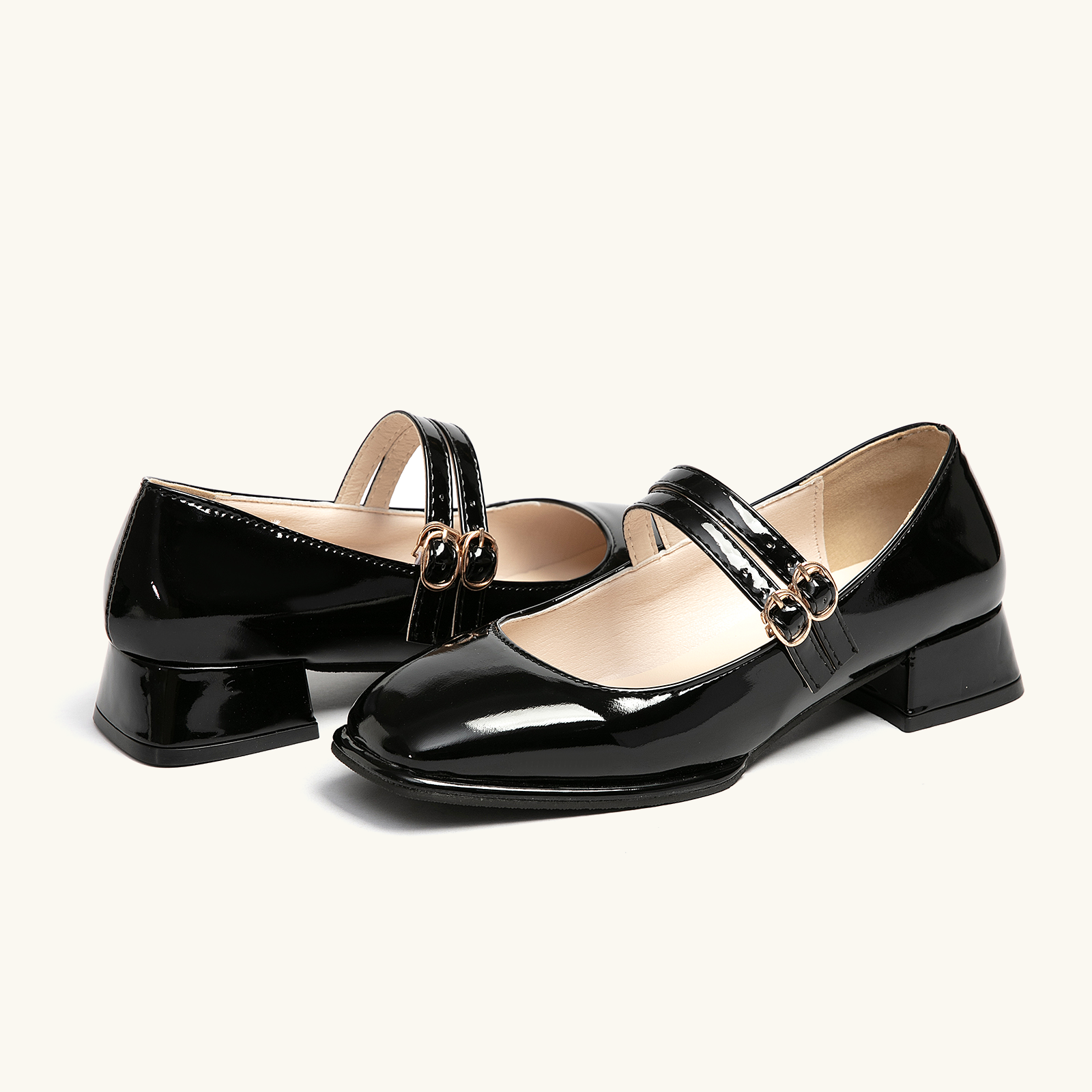 Mary Jane Shoes PU Leather Chunky Low Block Heel Pumps