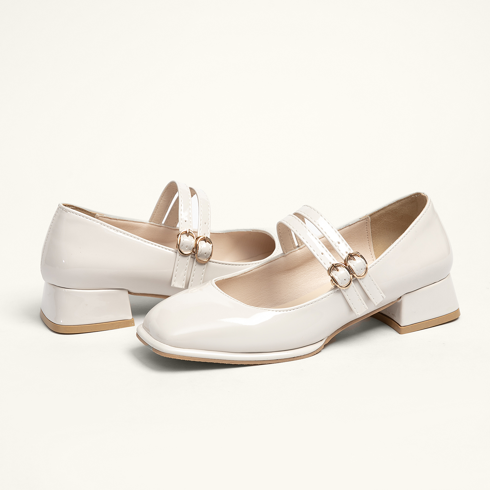 Mary Jane Shoes PU Leather Chunky Low Block Heel Pumps