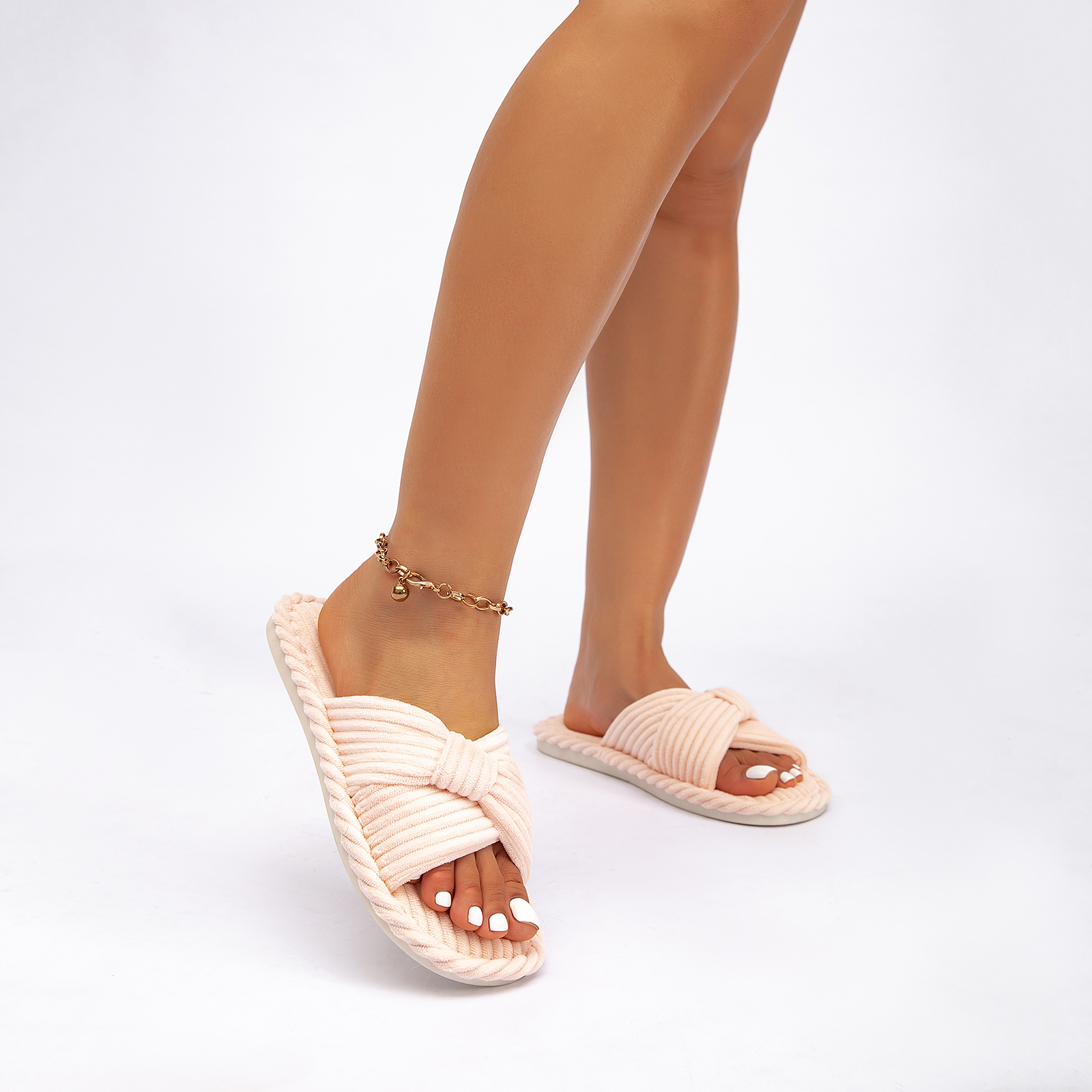  Comfy Slippers for Women Memory Foam House Bedroom Shoes Corduroy Bow Crossbands Slide Slipper Shoes 