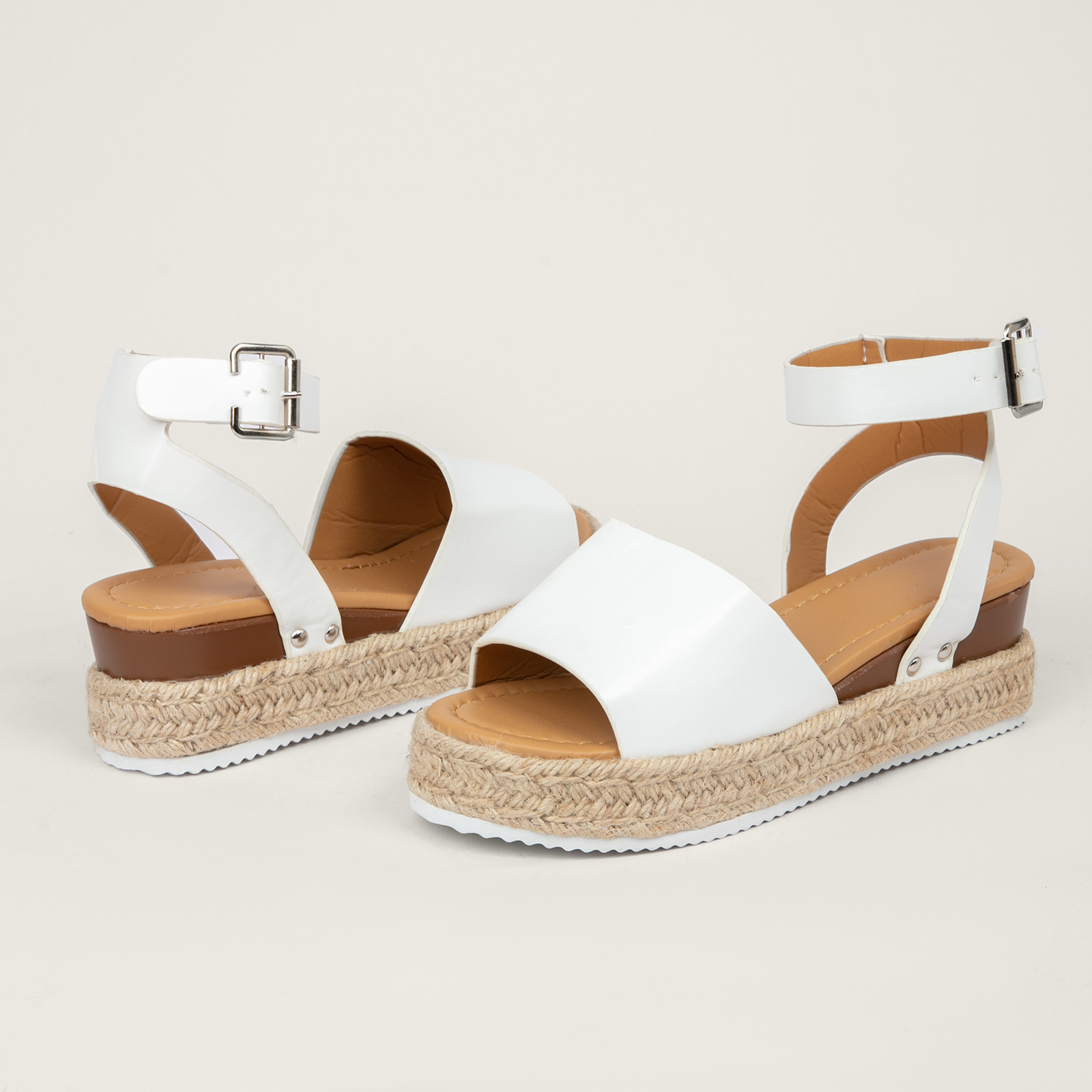  Buckle Ankle Strap Espadrilles with Flatform Wedge