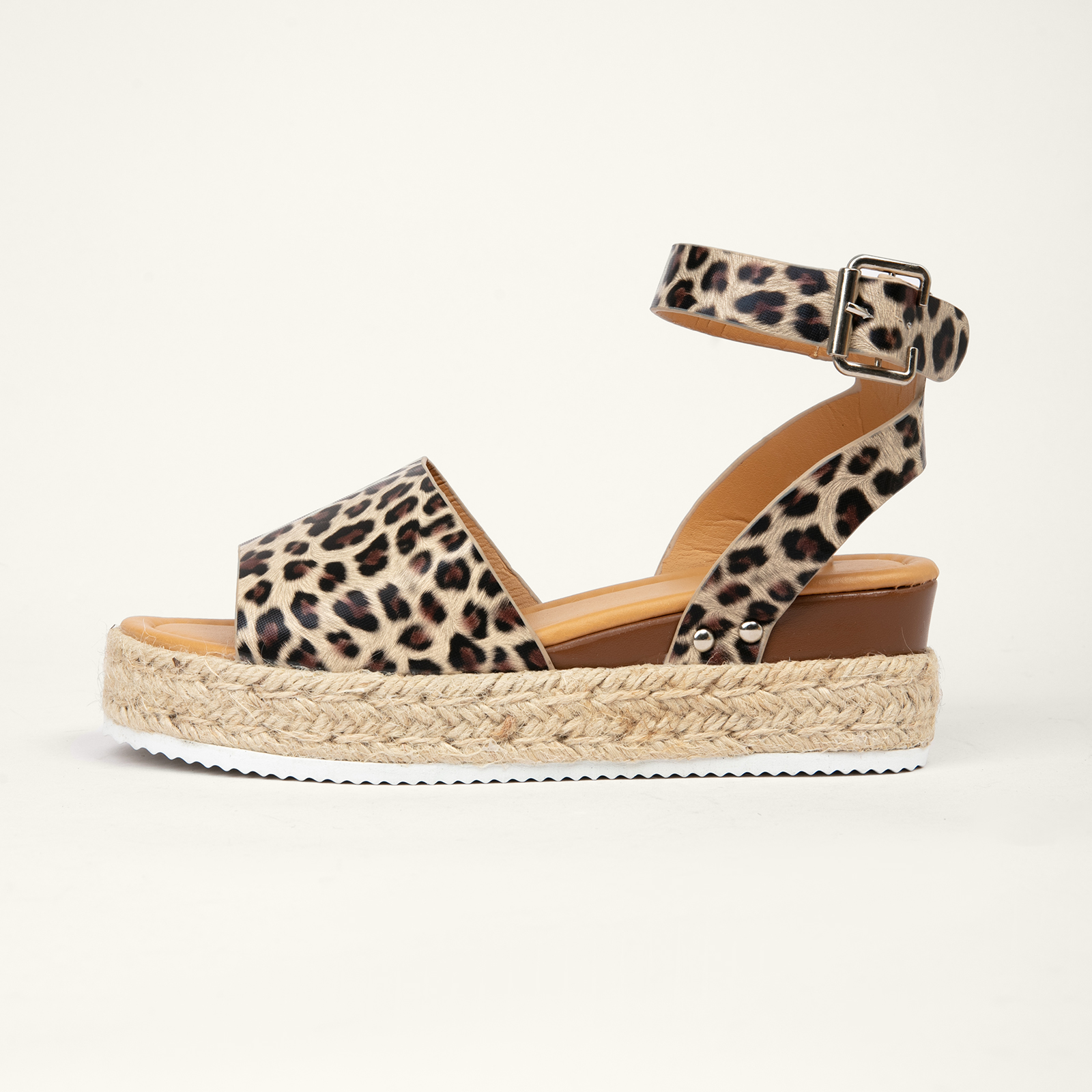 Open Toe Buckle Ankle Strap Espadrilles with Flatform Wedge Sandals For Women