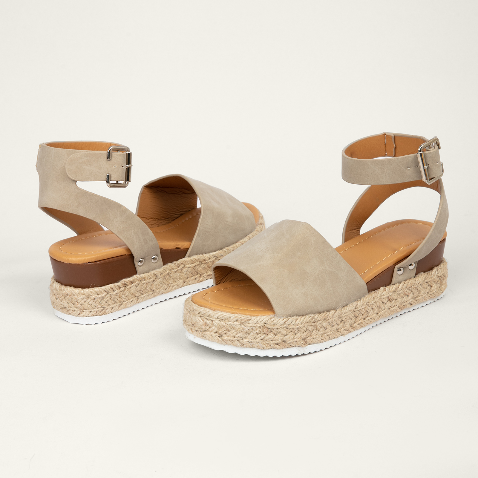  Buckle Ankle Strap Espadrilles with Flatform Wedge