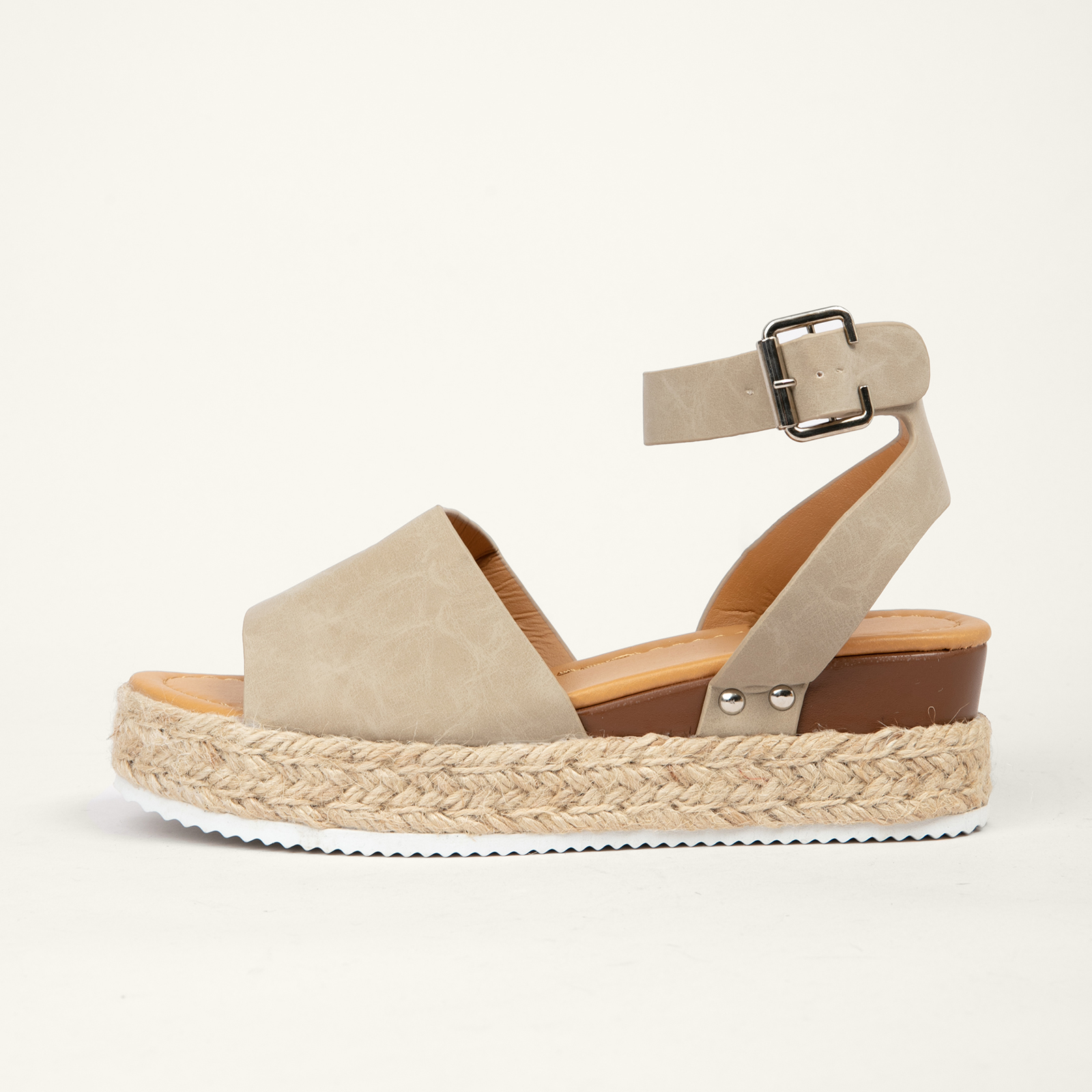 Open Toe Buckle Ankle Strap Espadrilles with Flatform Wedge Sandals For Women