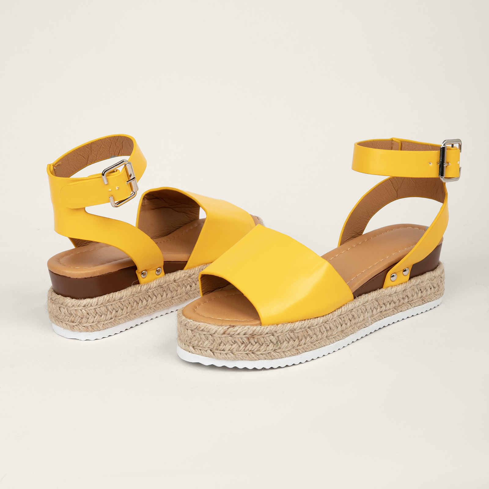  Buckle Ankle Strap Espadrilles with Flatform Wedge