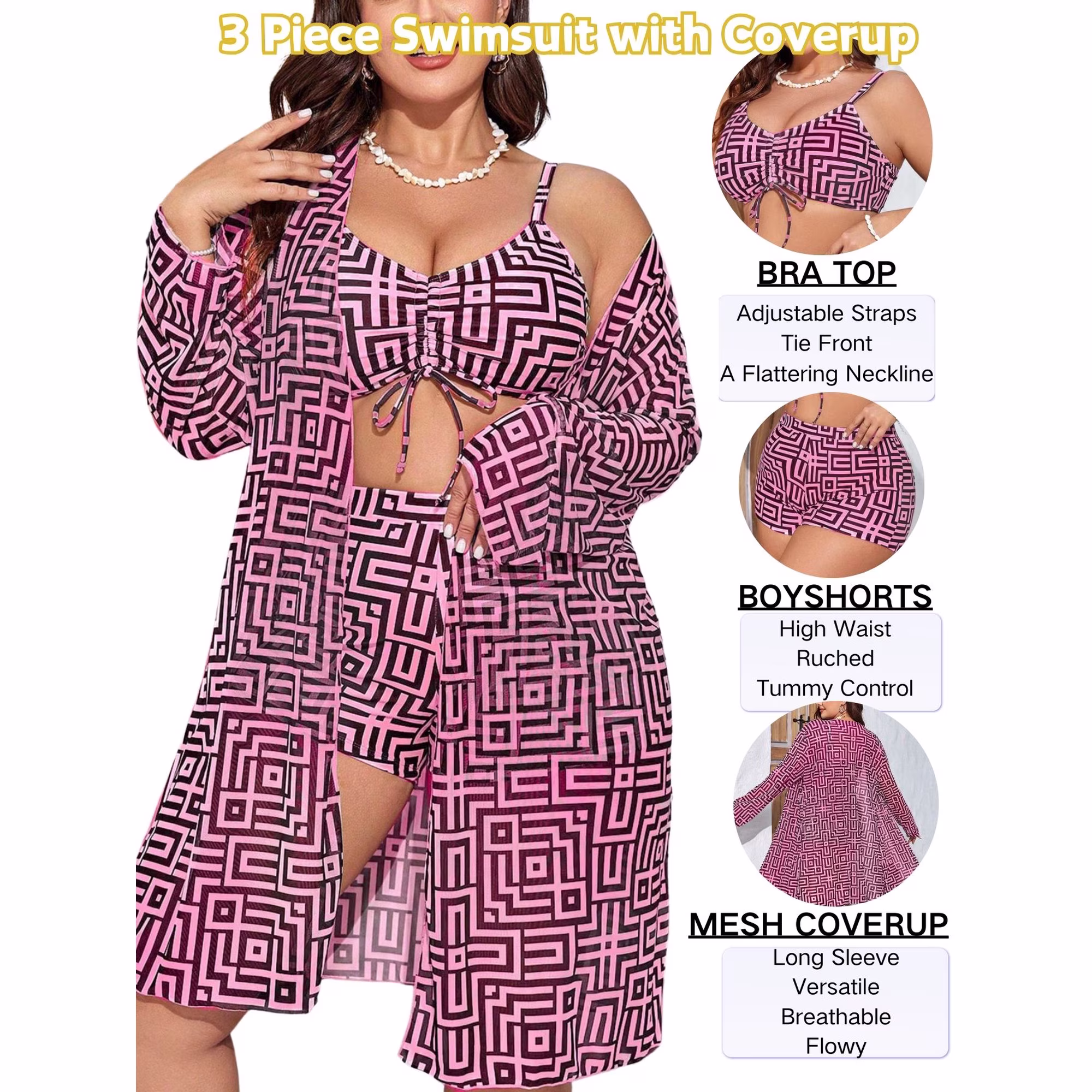 Plus Size Geometric Print Bikini Set Swimsuits for Women