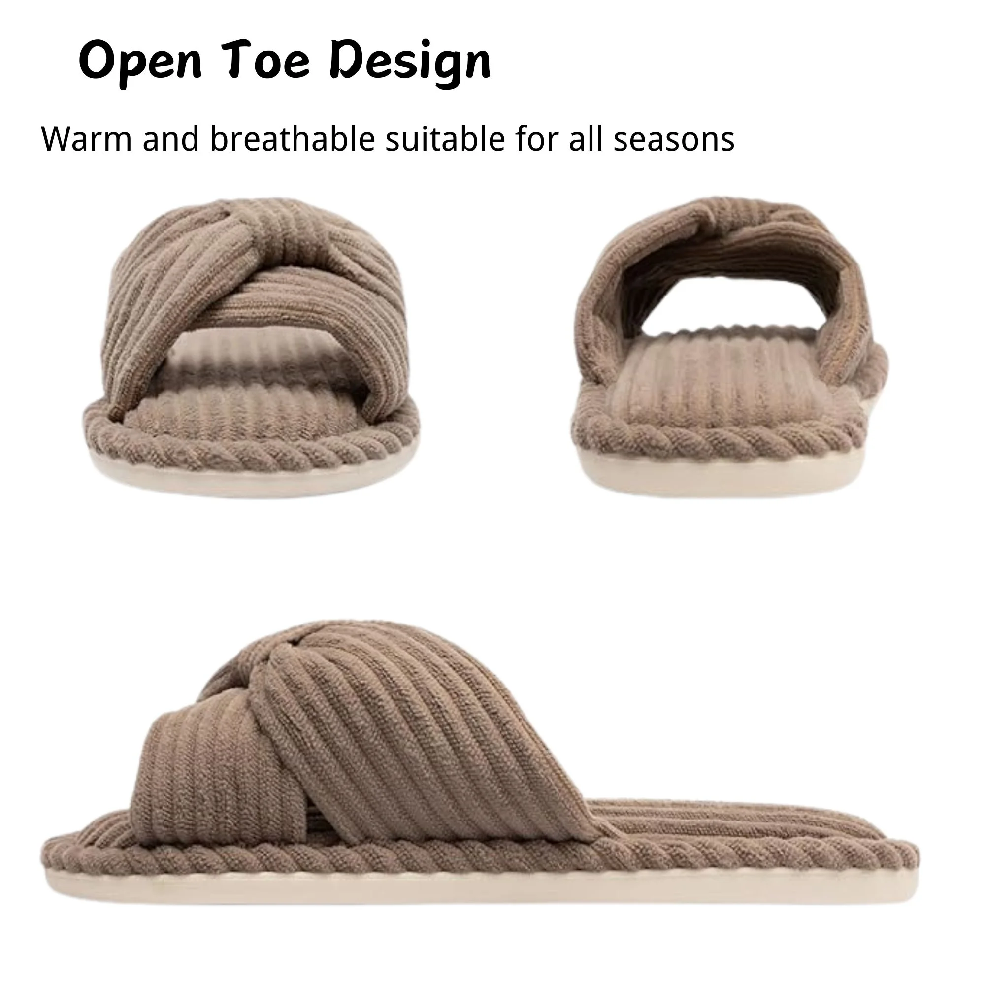 Memory Foam House Bedroom Shoes Corduroy Bow Crossbands 