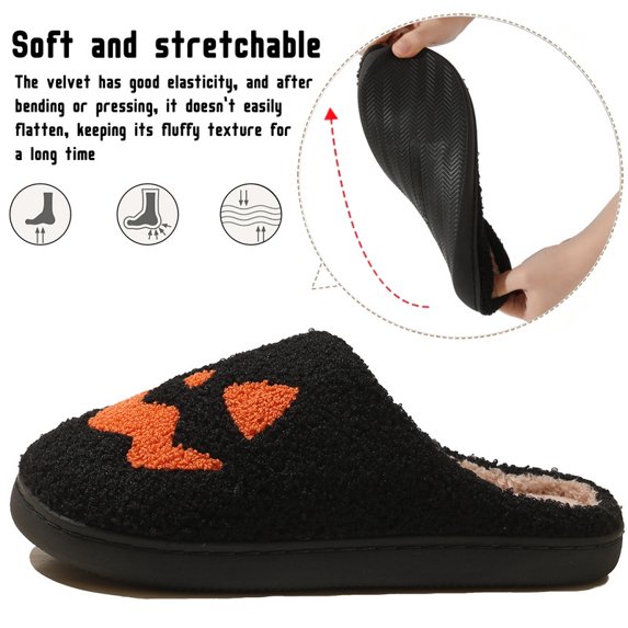 Halloween Slippers for Women and Men BlackPumpkinFace