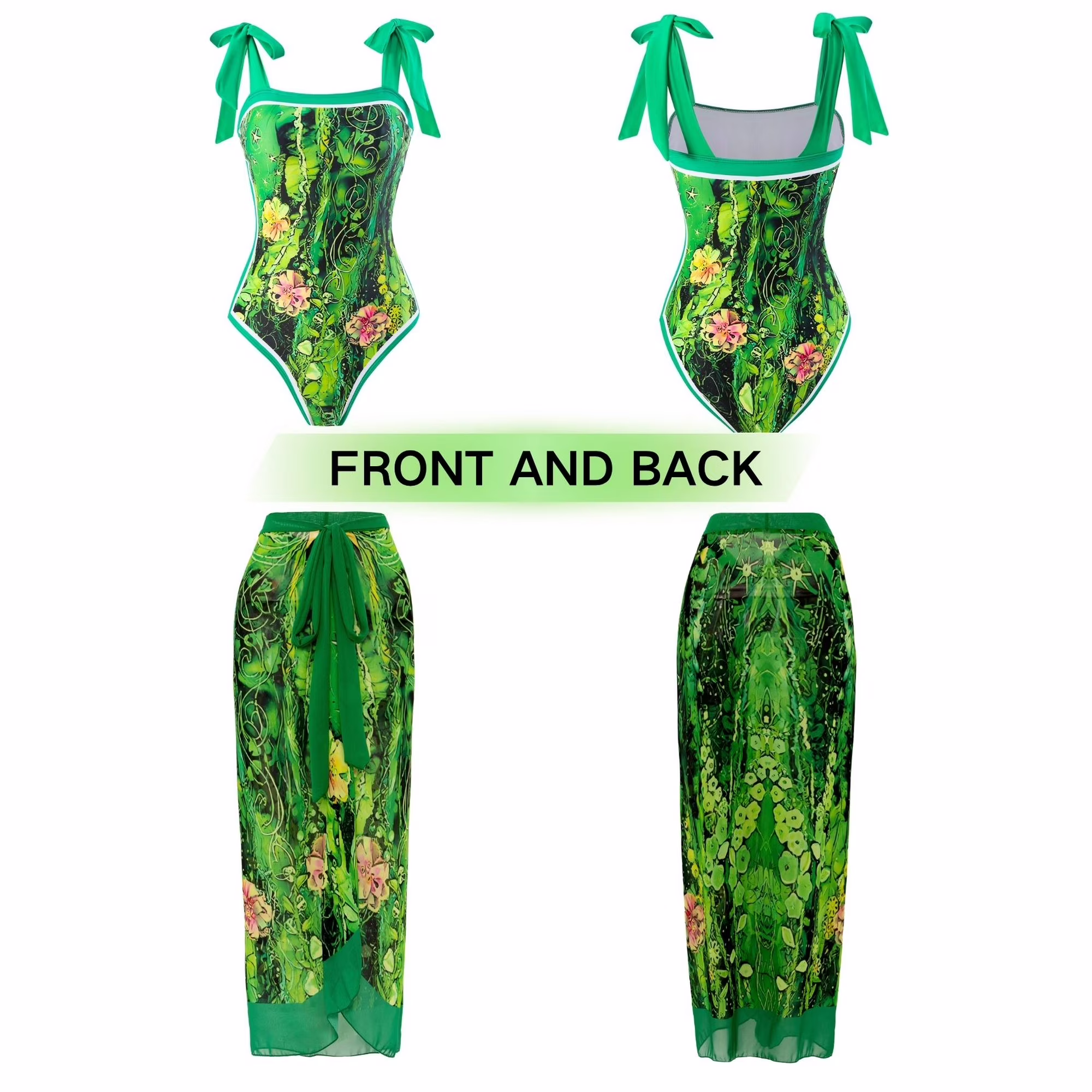 Women's One Piece Swimsuit with Cover up Beach Skirt Sarong