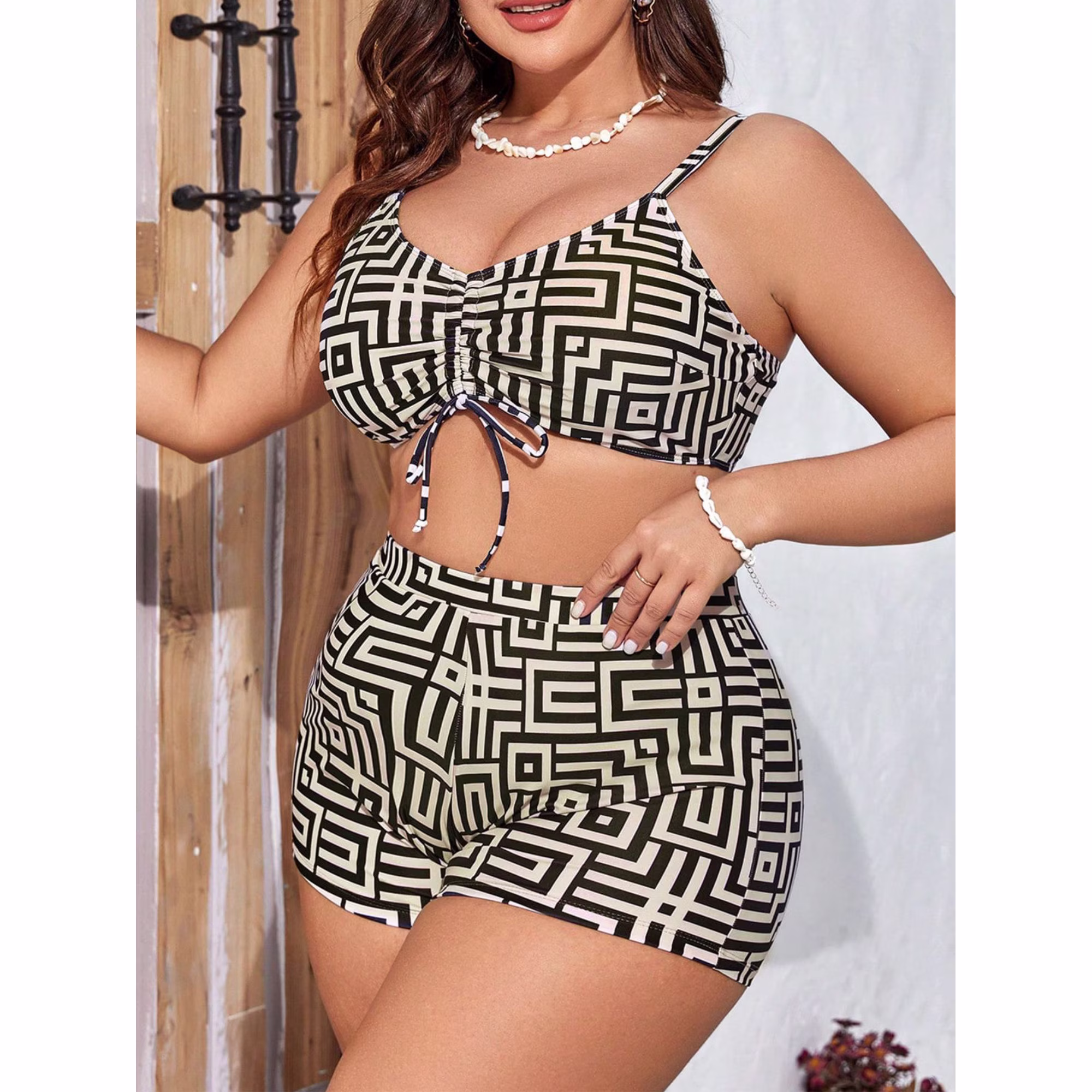 Plus Size Geometric Print Bikini Set Swimsuits for Women