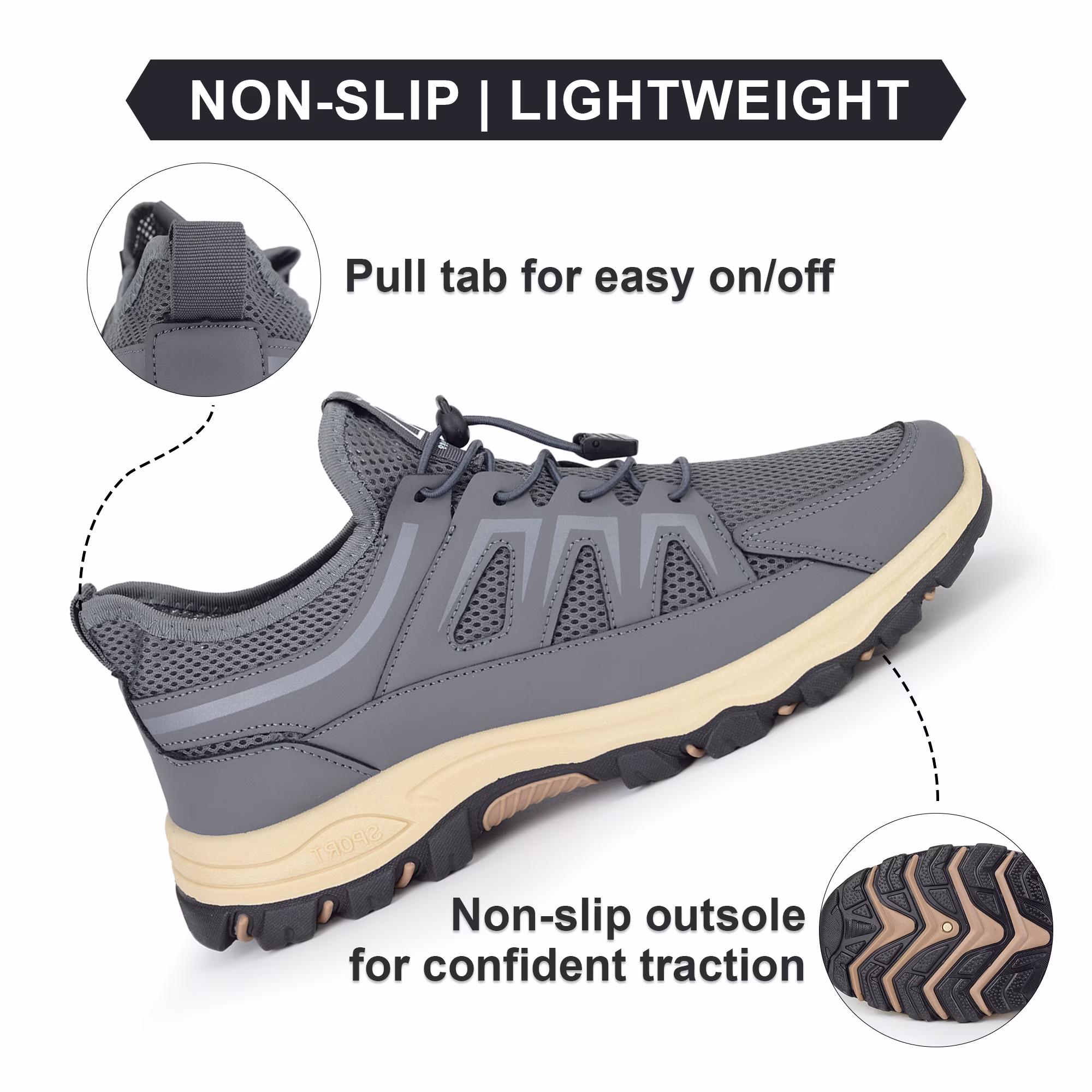 Men's Breathable Wide Hiking Walking Shoes for Travel Commute