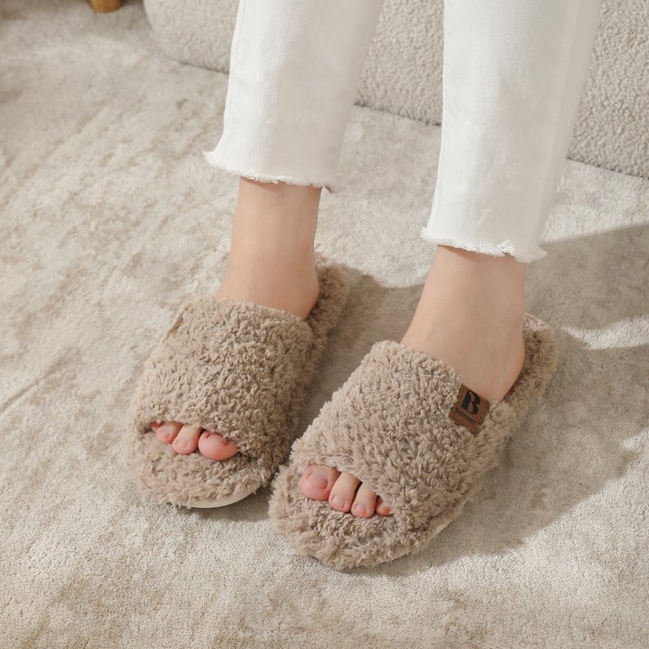 Slippers for Women Men Open Toe Fuzzy Slide Womens Slippers