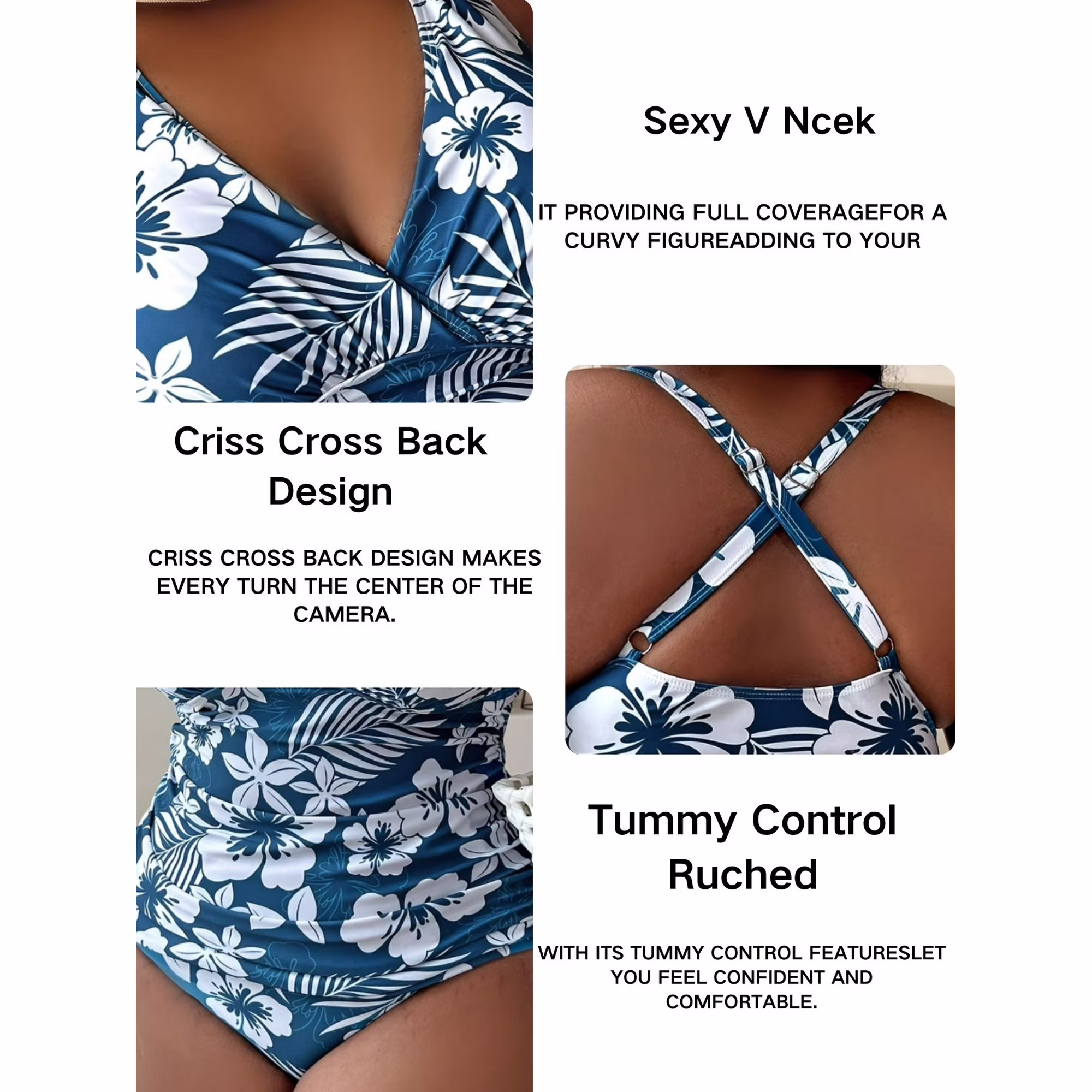 Plus Size Floral Print One Piece Swimsuit for Women