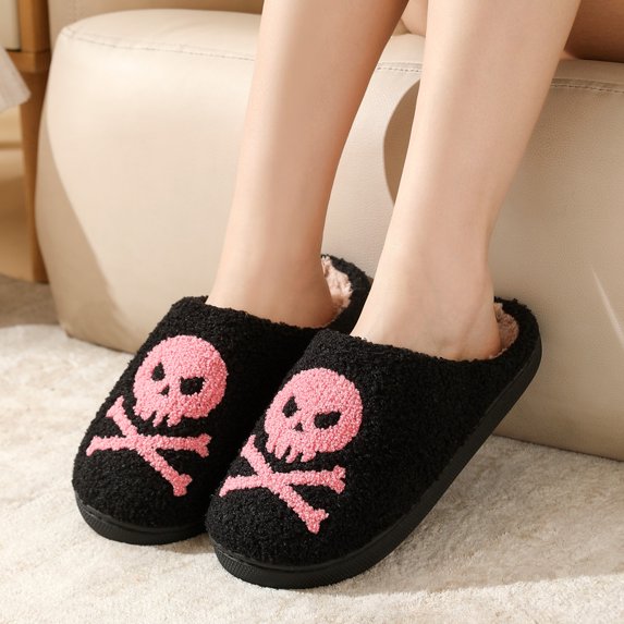 Halloween Slippers for Women and Men SkullHead-Pink