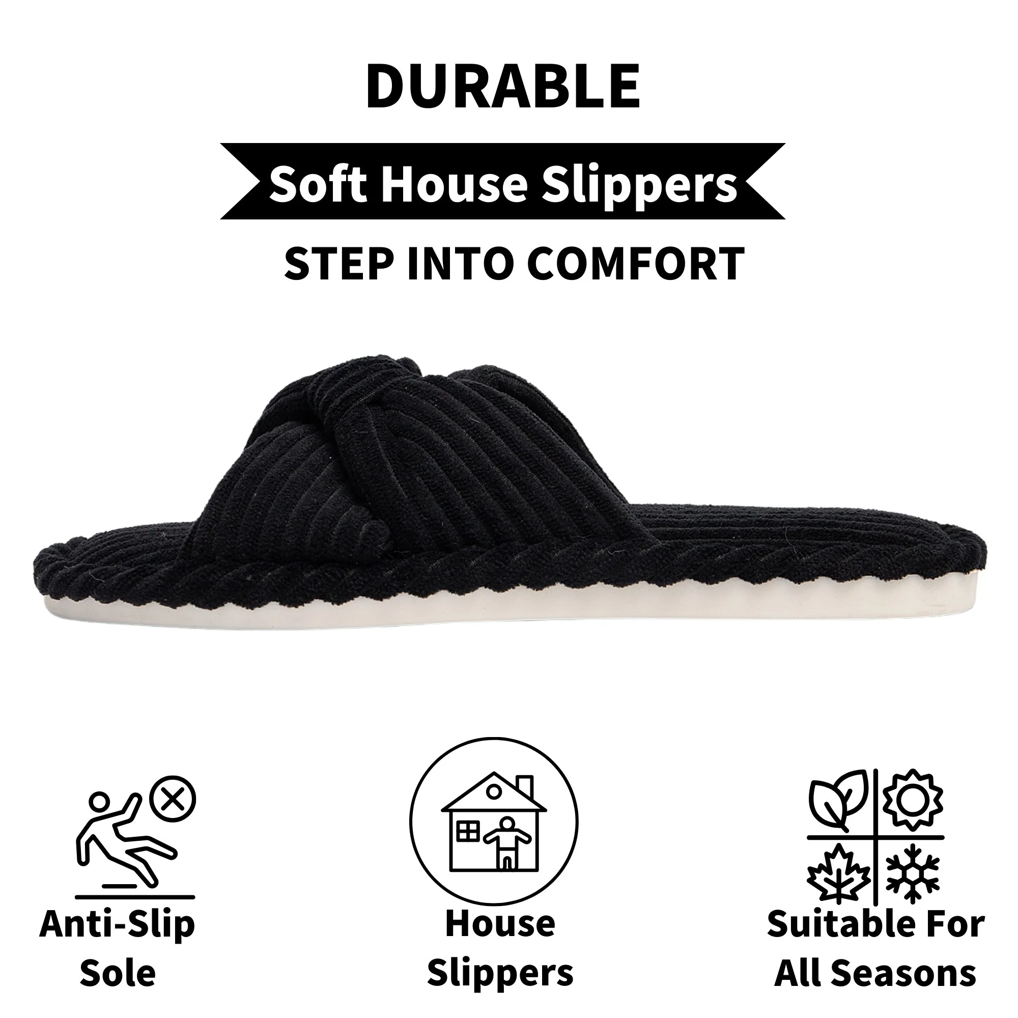 Memory Foam House Bedroom Shoes Corduroy Bow Crossbands 
