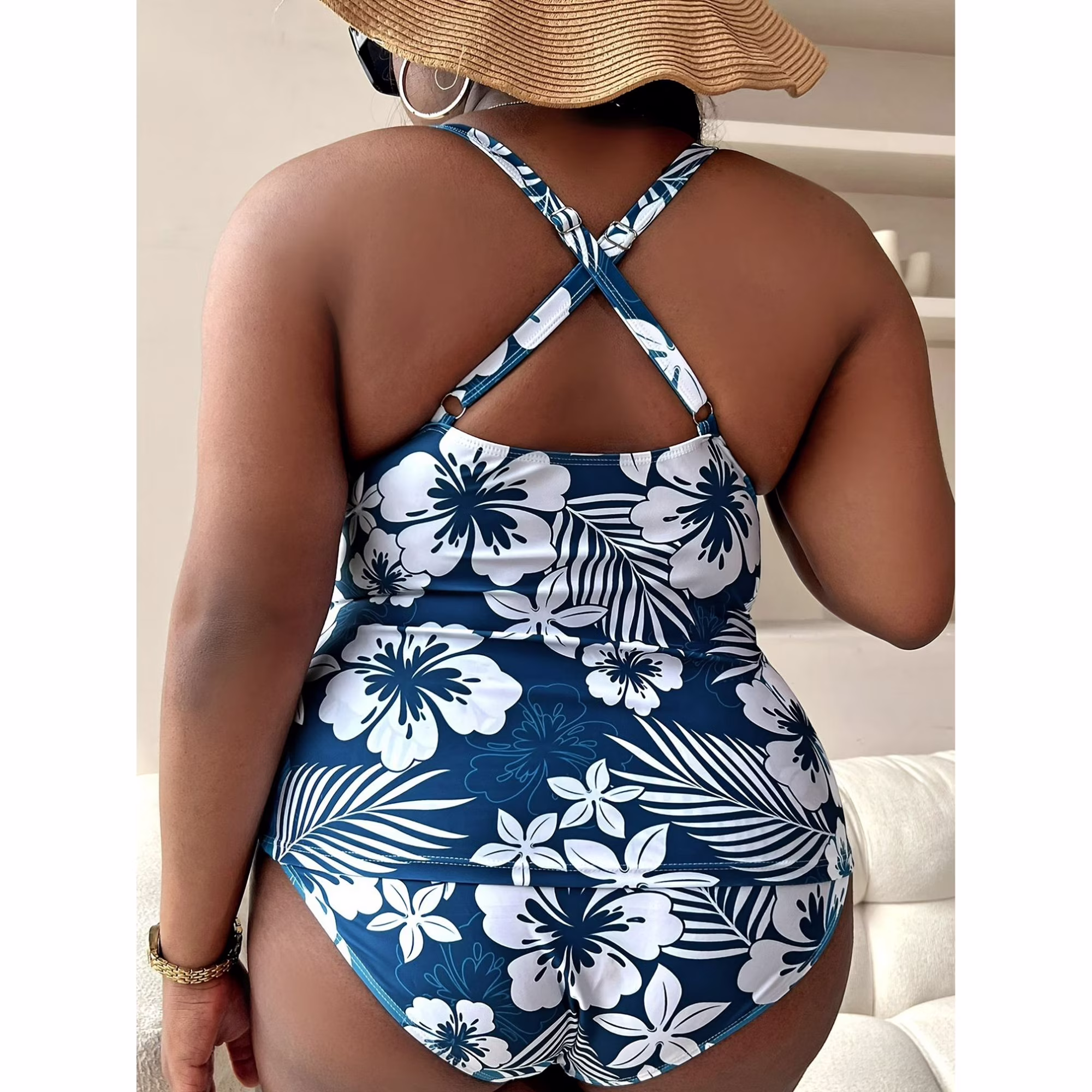 Plus Size Floral Print One Piece Swimsuit for Women