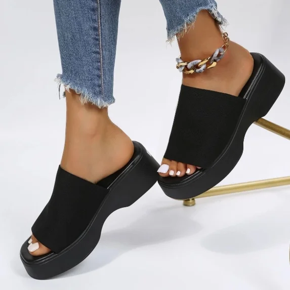  Knit Platform Slippers Women's Platform Wedge Sandals