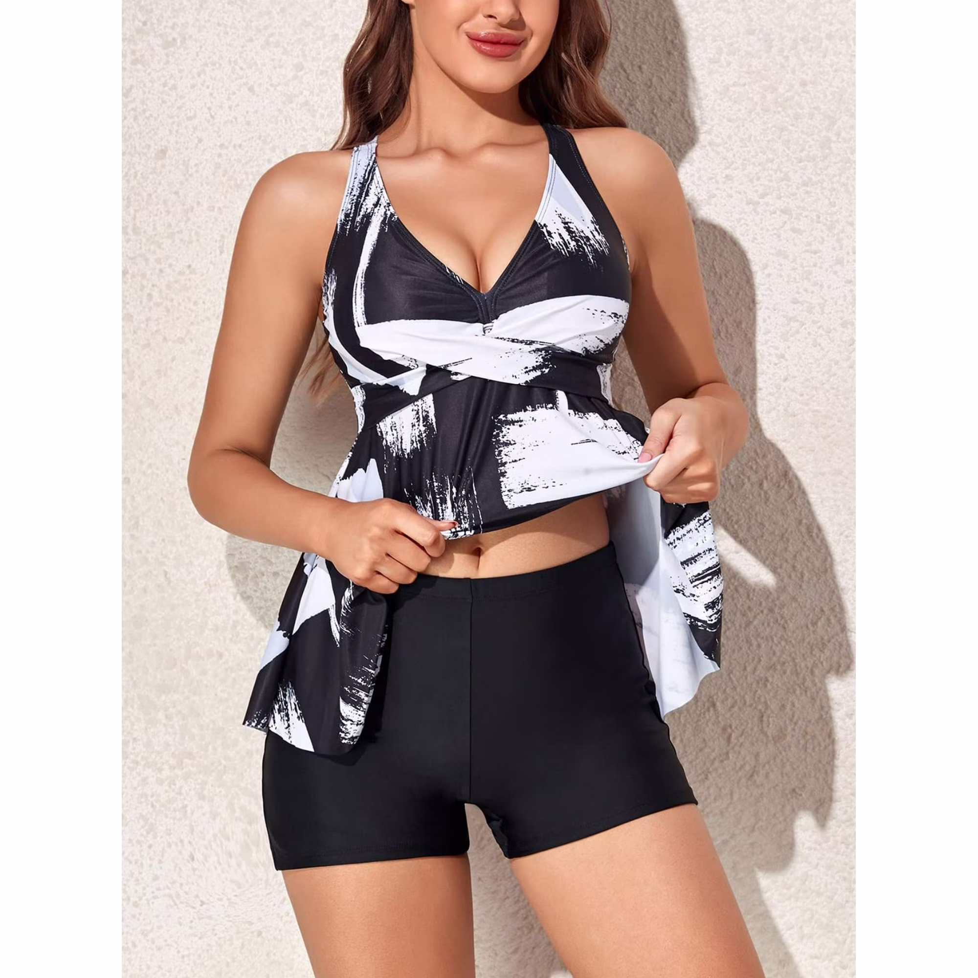 Sexy Deep V Neck Floral Print Tankini Swimsuits for Women
