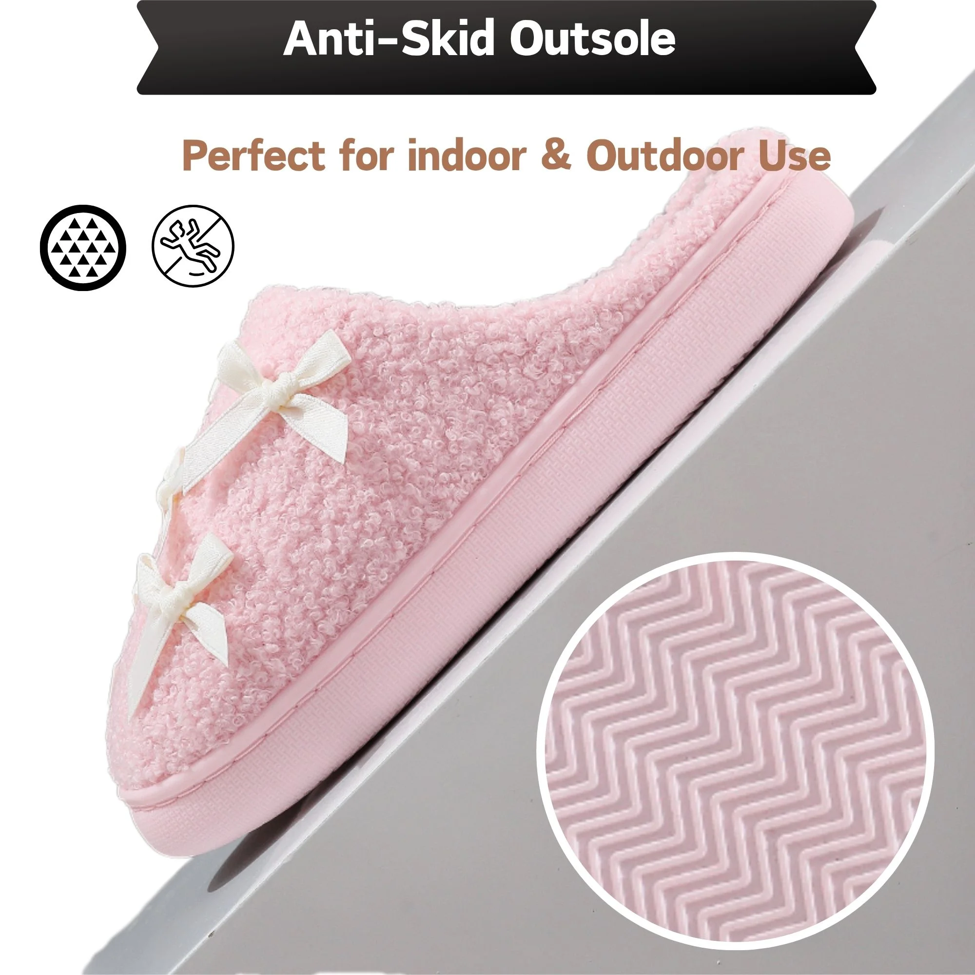  Bow Slippers for Women with Memory Foam Cute Plush House Slippers