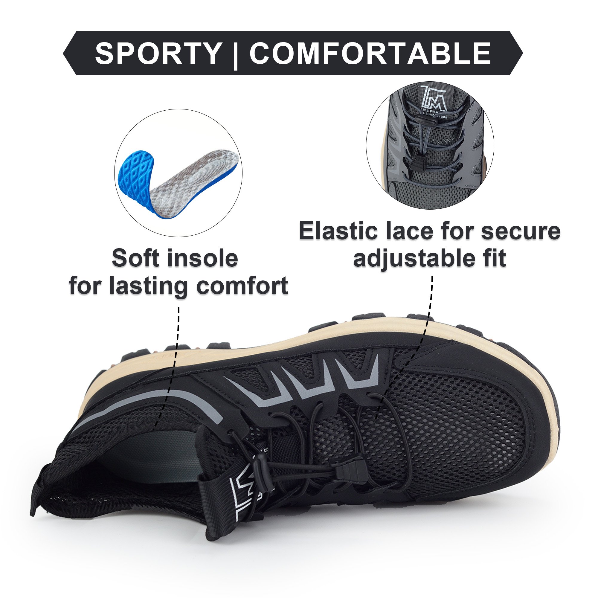 Men's Breathable Wide Hiking Walking Shoes for Travel Commute