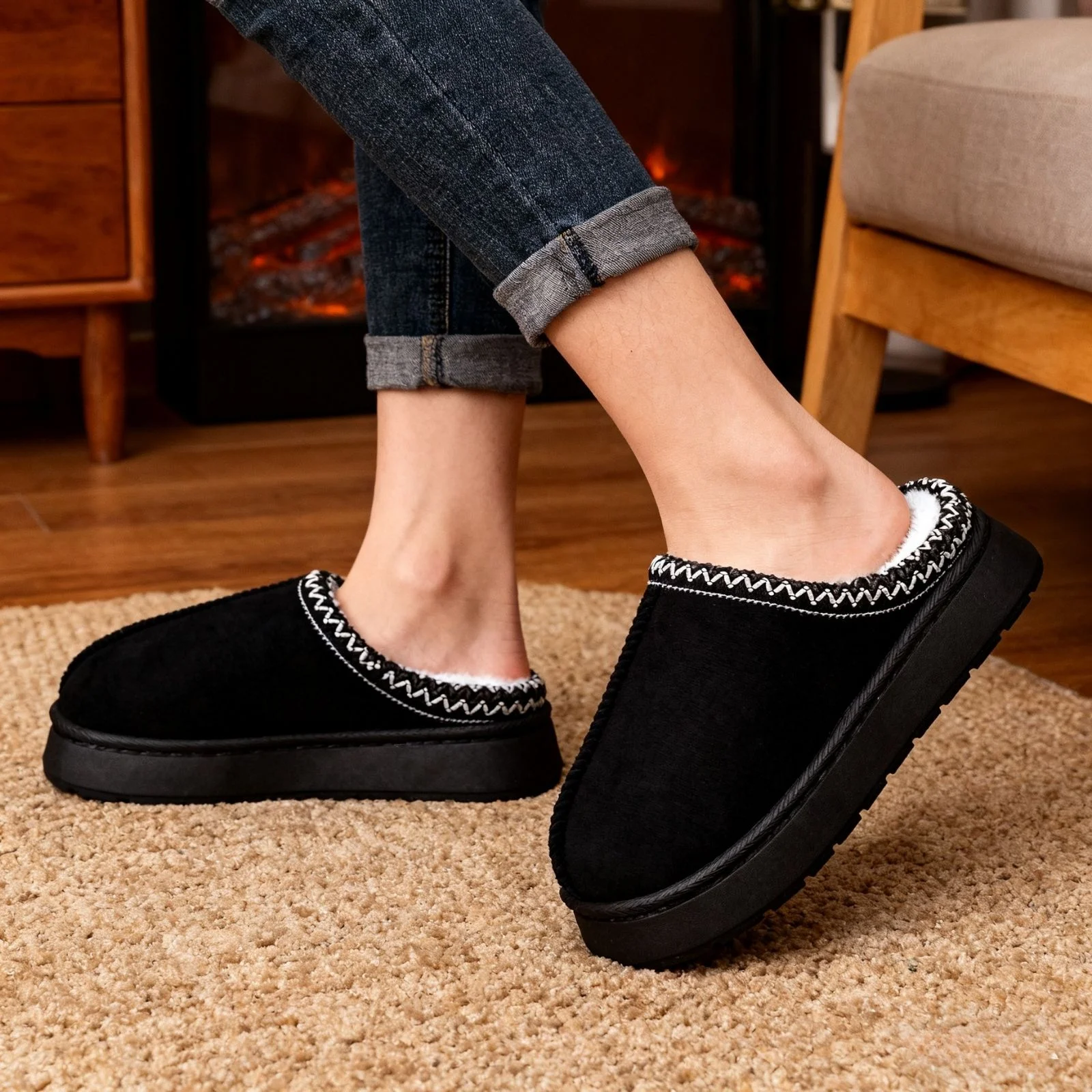 Cozy Platform Fuzzy Slippers 