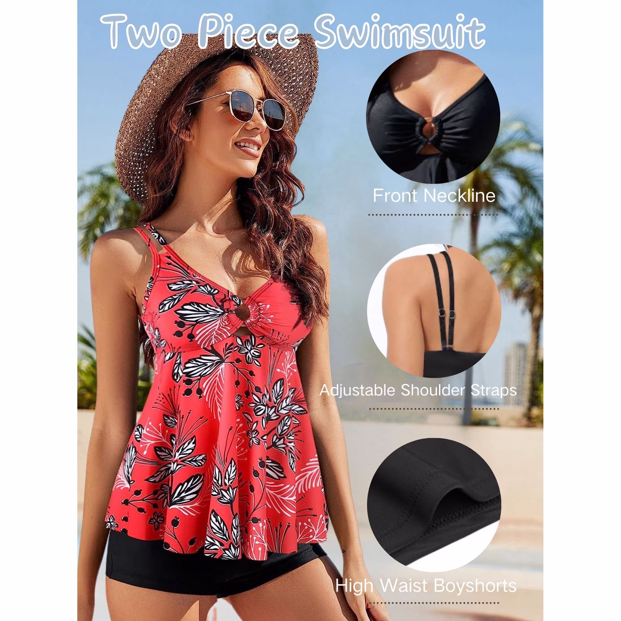 Plus Size Two Piece Set Tankini Swimsuits for Women