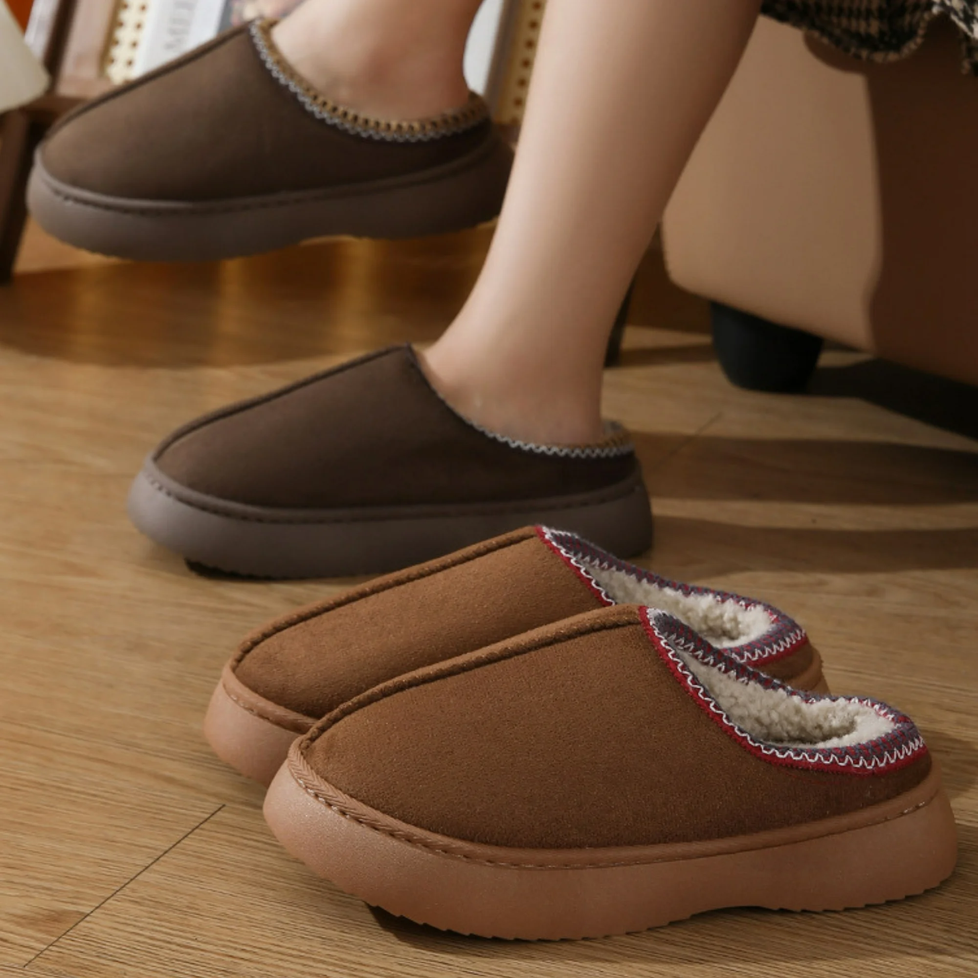 Cozy Platform Fuzzy Slippers Short Ankle