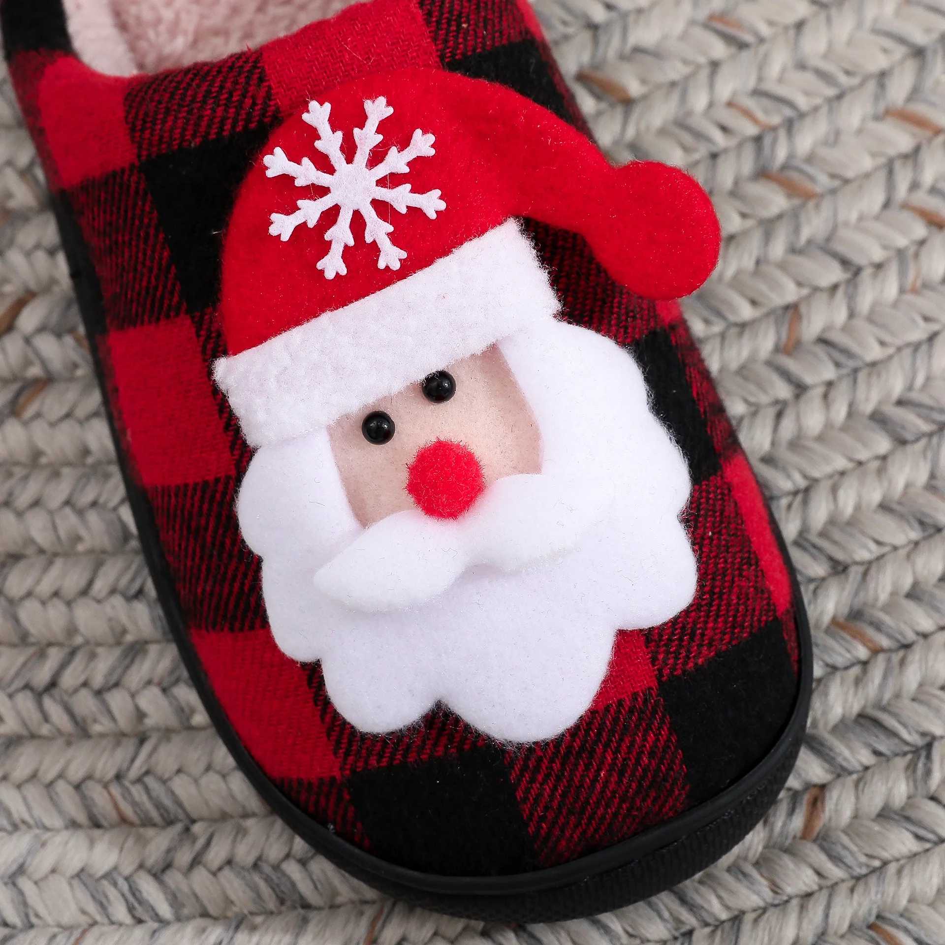  Christmas Slippers for Women and Men Black Red Plaid Santa